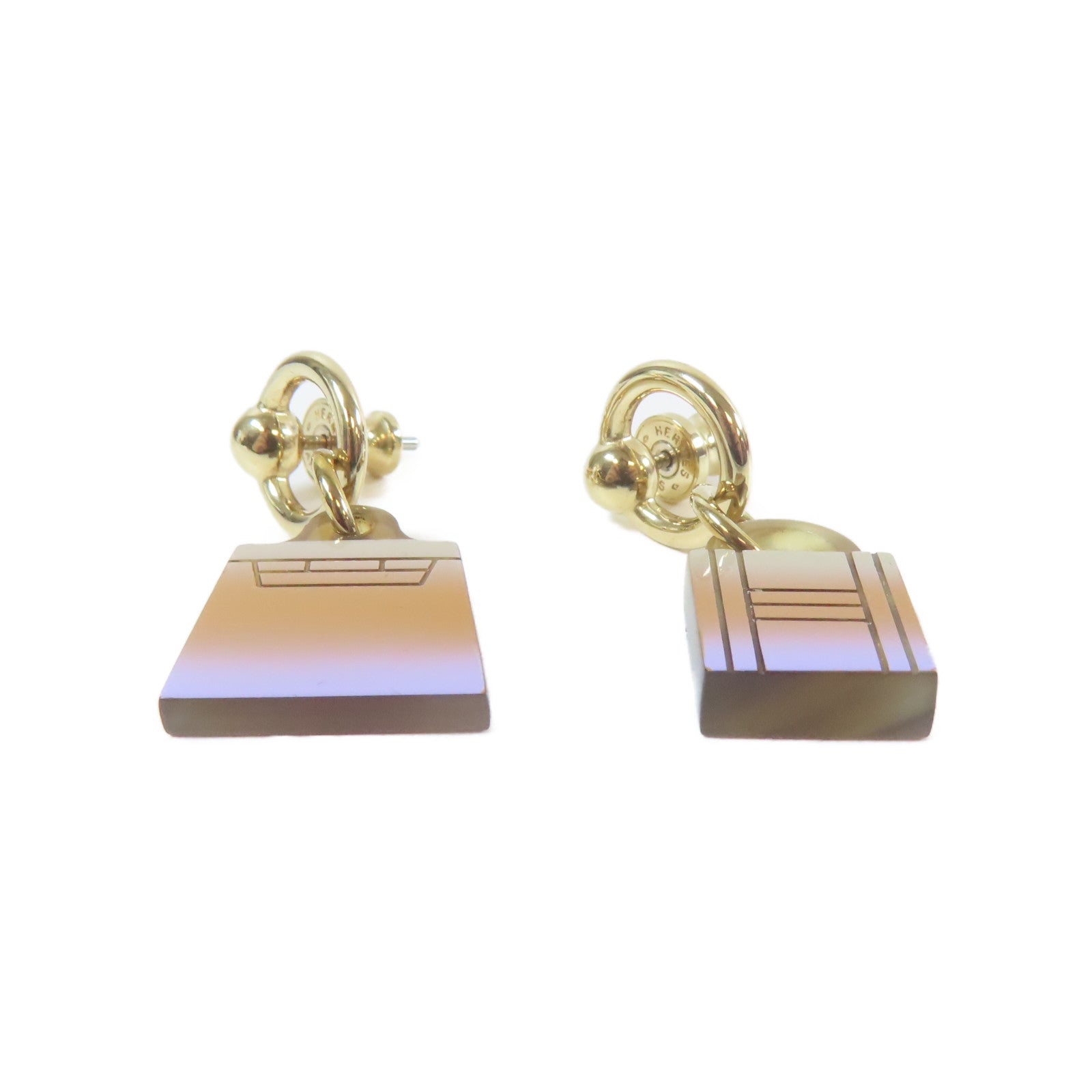 HERMES 水牛角/金屬Amulet Maroquinier Earrings金扣耳環粉紅色/紅色/金色