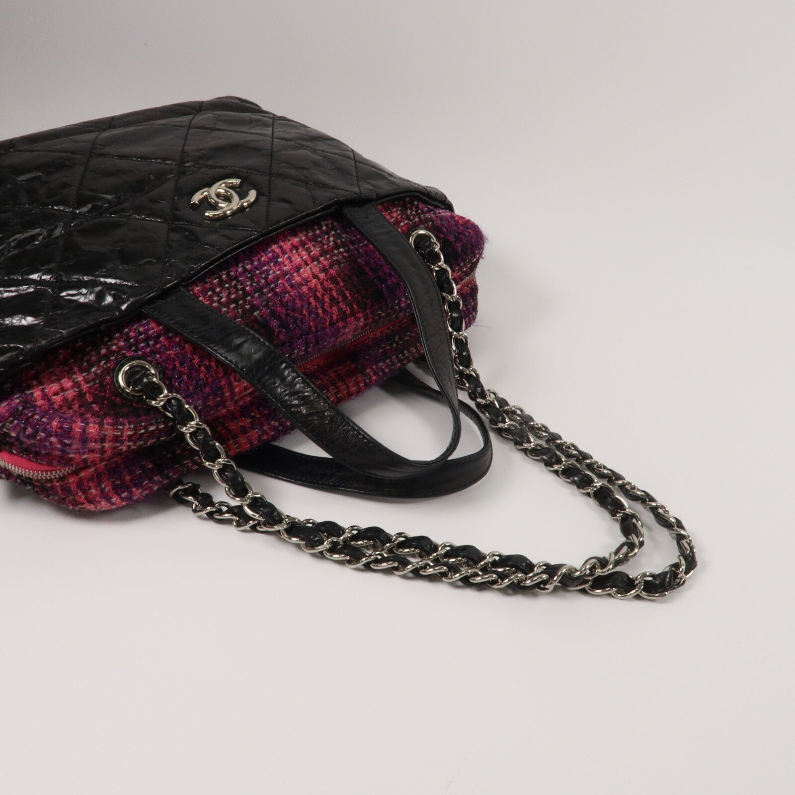 CHANEL Tweed/牛皮皮革Tweed Portobello Shopping鏈帶手挽肩背兩用袋