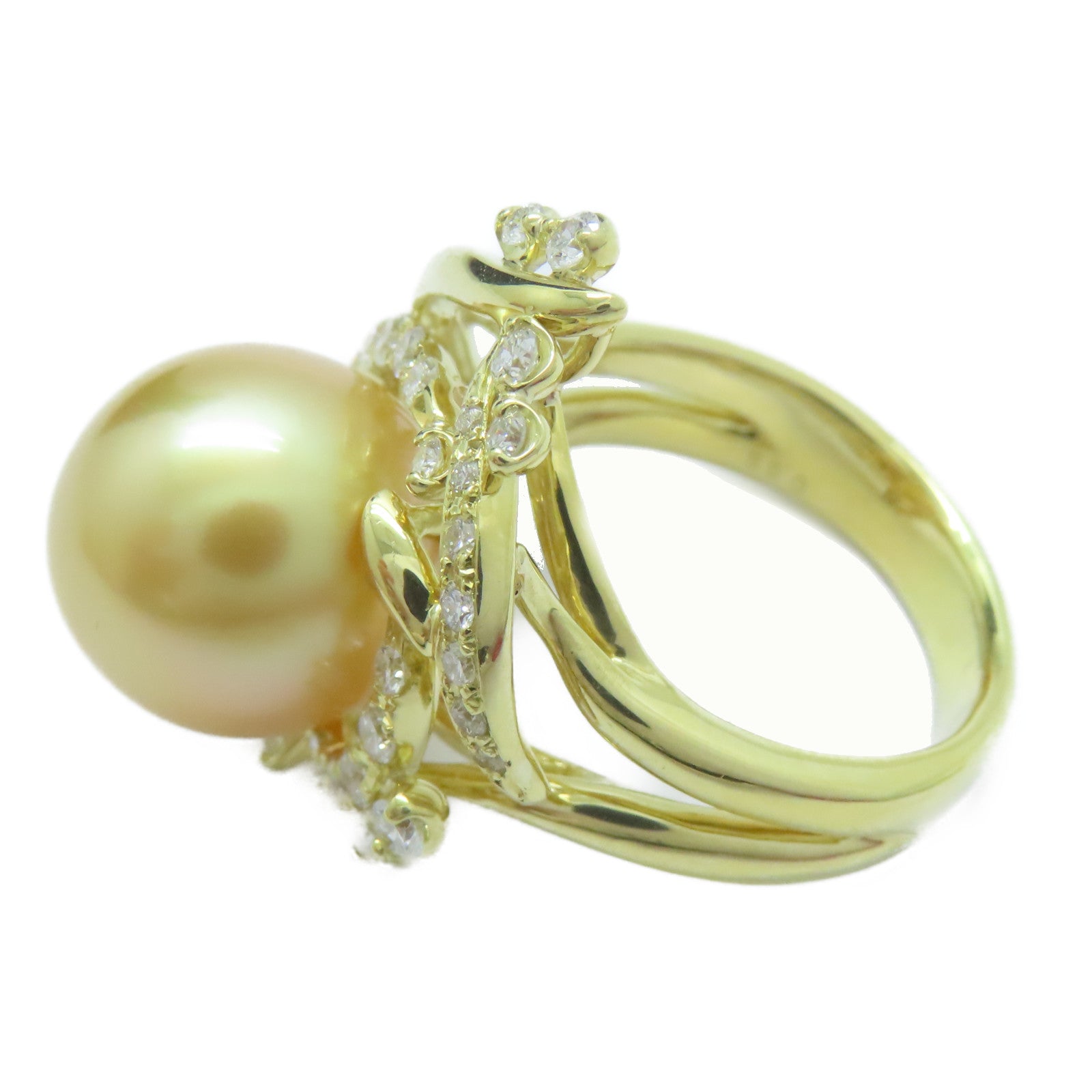 JEWELRY 18K黃金Pearl Ring珍珠13.1mm/0.88ct鑽石戒指US#8.75