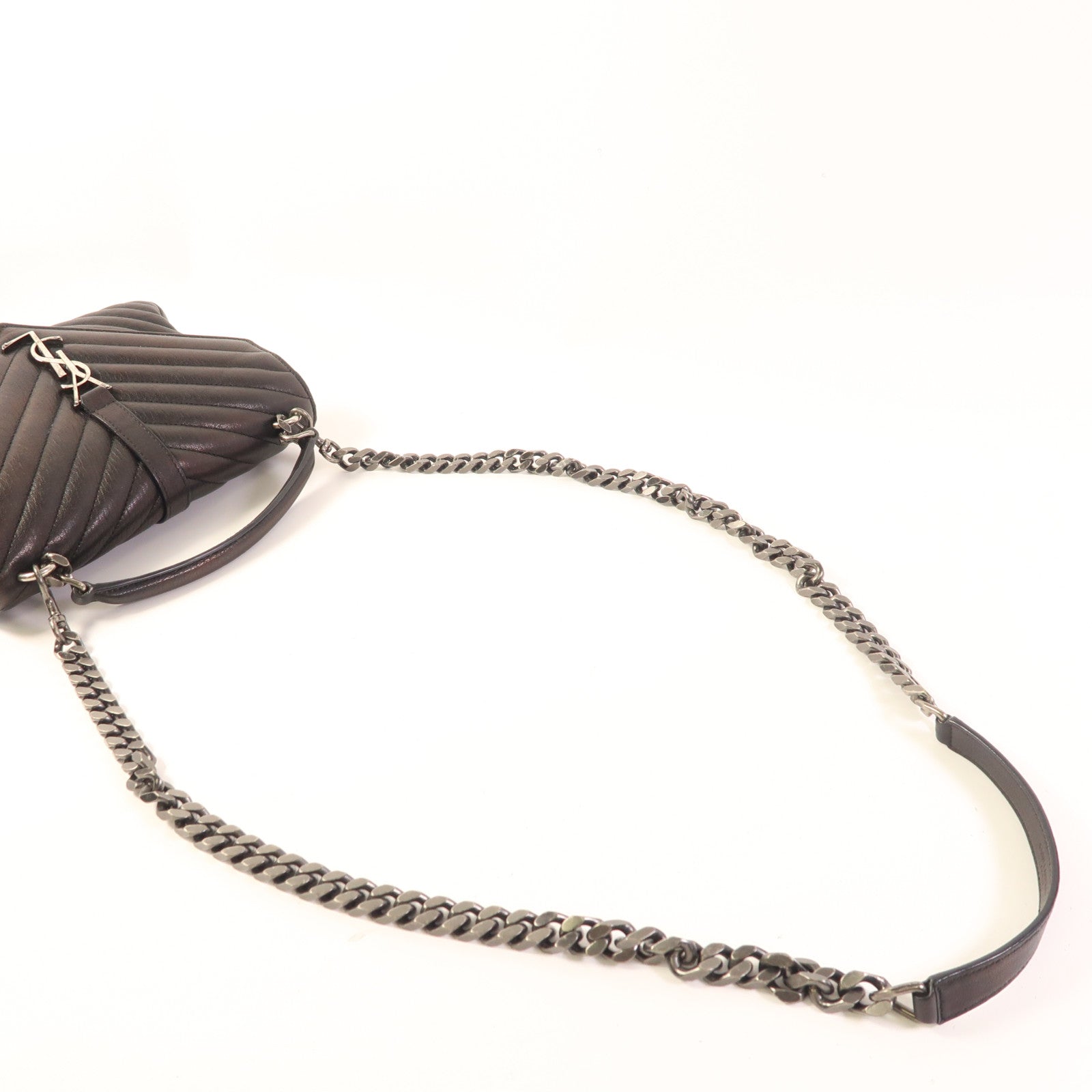 YVES SAINT LAURENT 皮革College Medium銀扣手挽肩背兩用袋