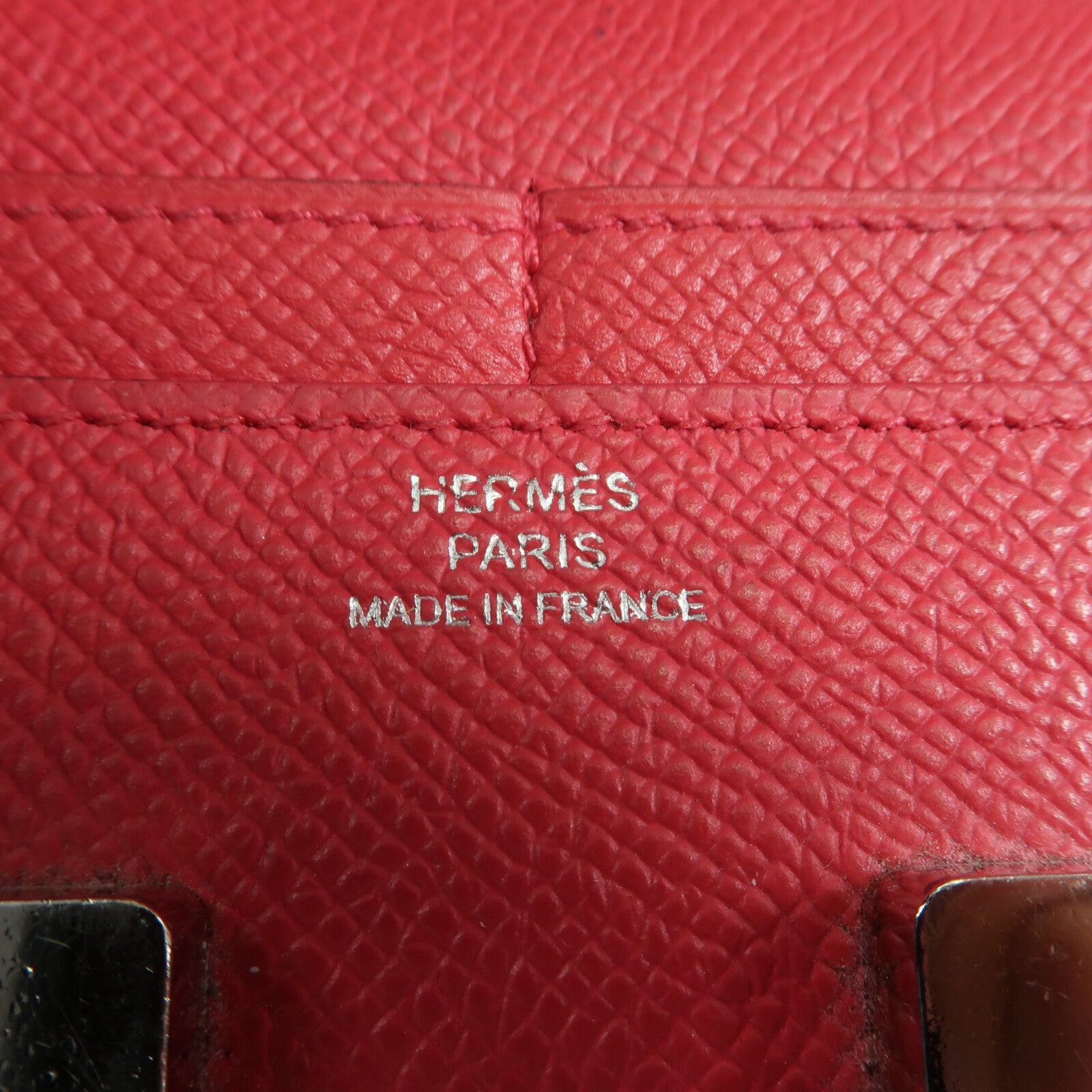 HERMES Epsom皮革Constance Short Wallet銀扣錢包Red