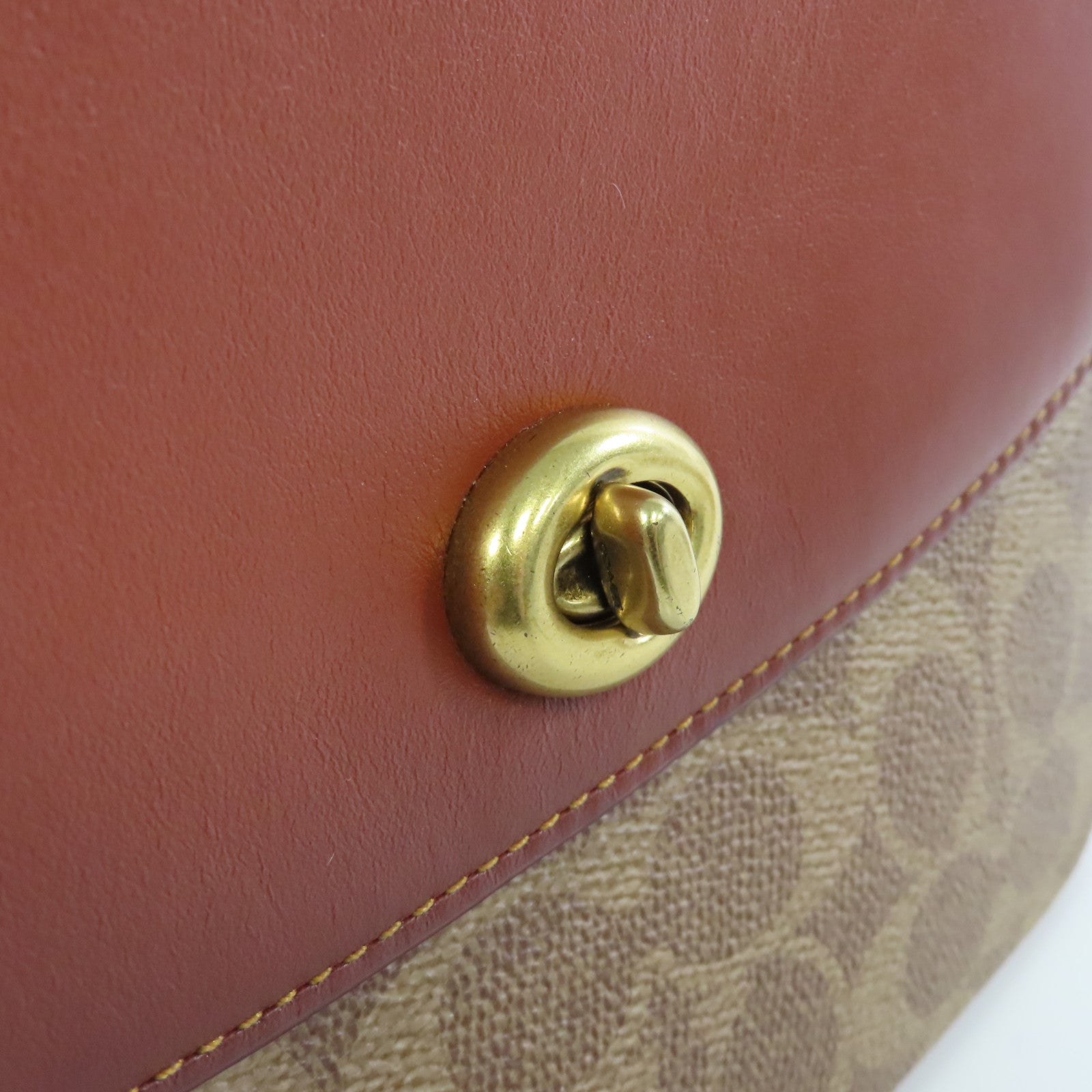 COACH 【激減優惠】塗層帆布/牛皮皮革Marlie Top Handle 2Way Shoulder Bag金扣鏈帶肩背袋啡色
