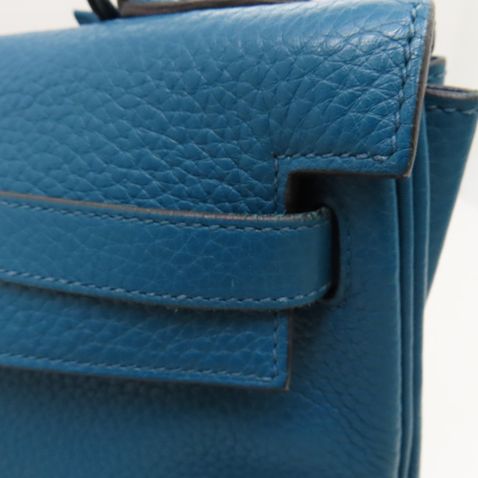 HERMES Clemence Leather Kelly32 Silver Buckle Handle Shoulder Backpack Bleu de Galice/Dark Blue