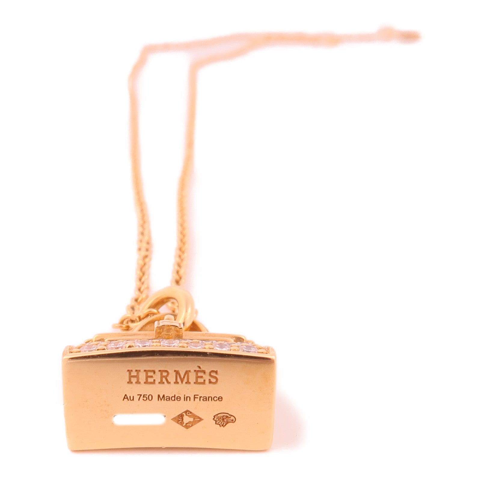 HERMES Kelly Amulettes Pendant Diamond Necklace 18K Rose Gold