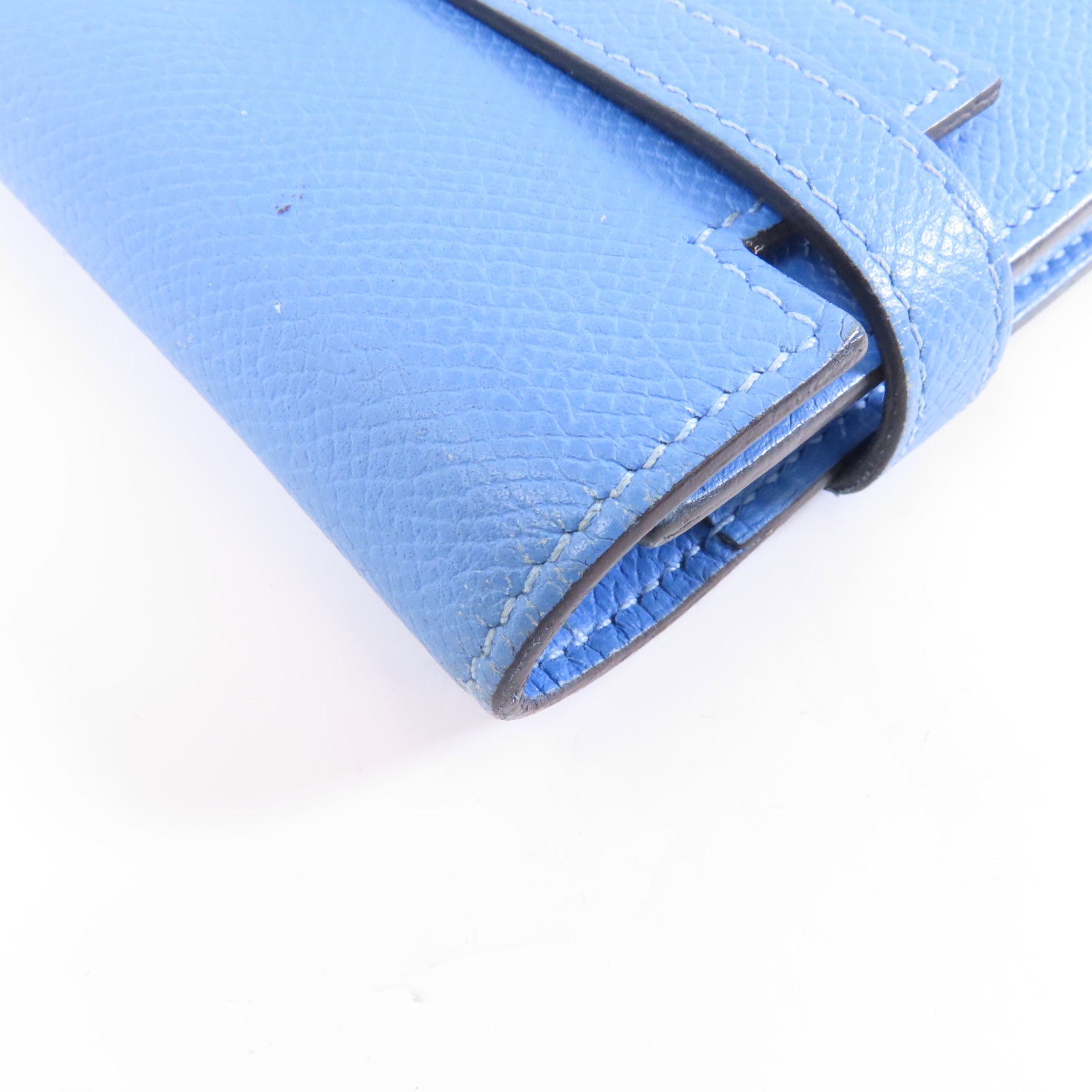 HERMES 【激減優惠】Epsom皮革Kelly Compact Wallet金扣錢包Blue Paradis/藍色