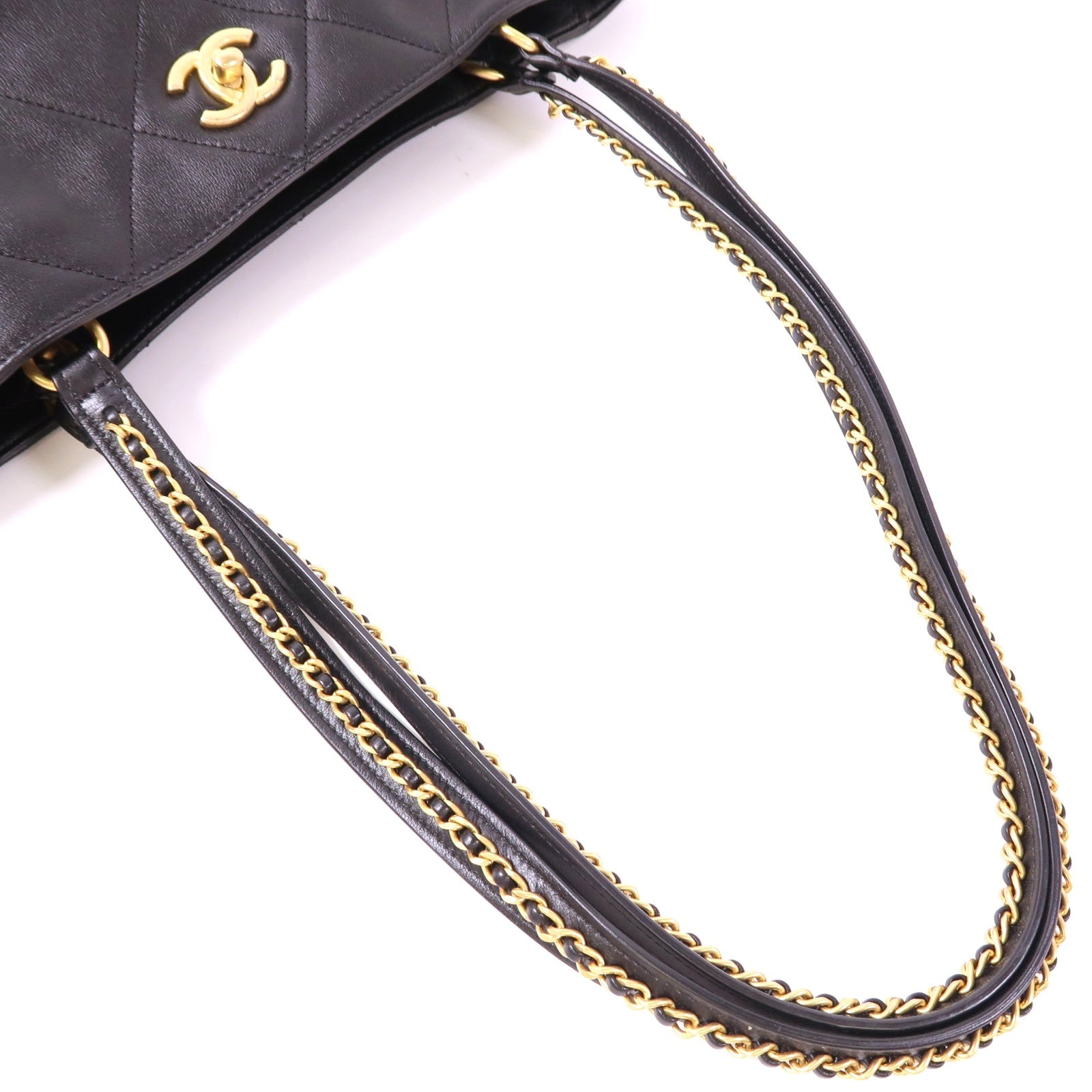 CHANEL CC GHW Tote Bag Shoulder Bag AS3537 Calfskin Leather Black