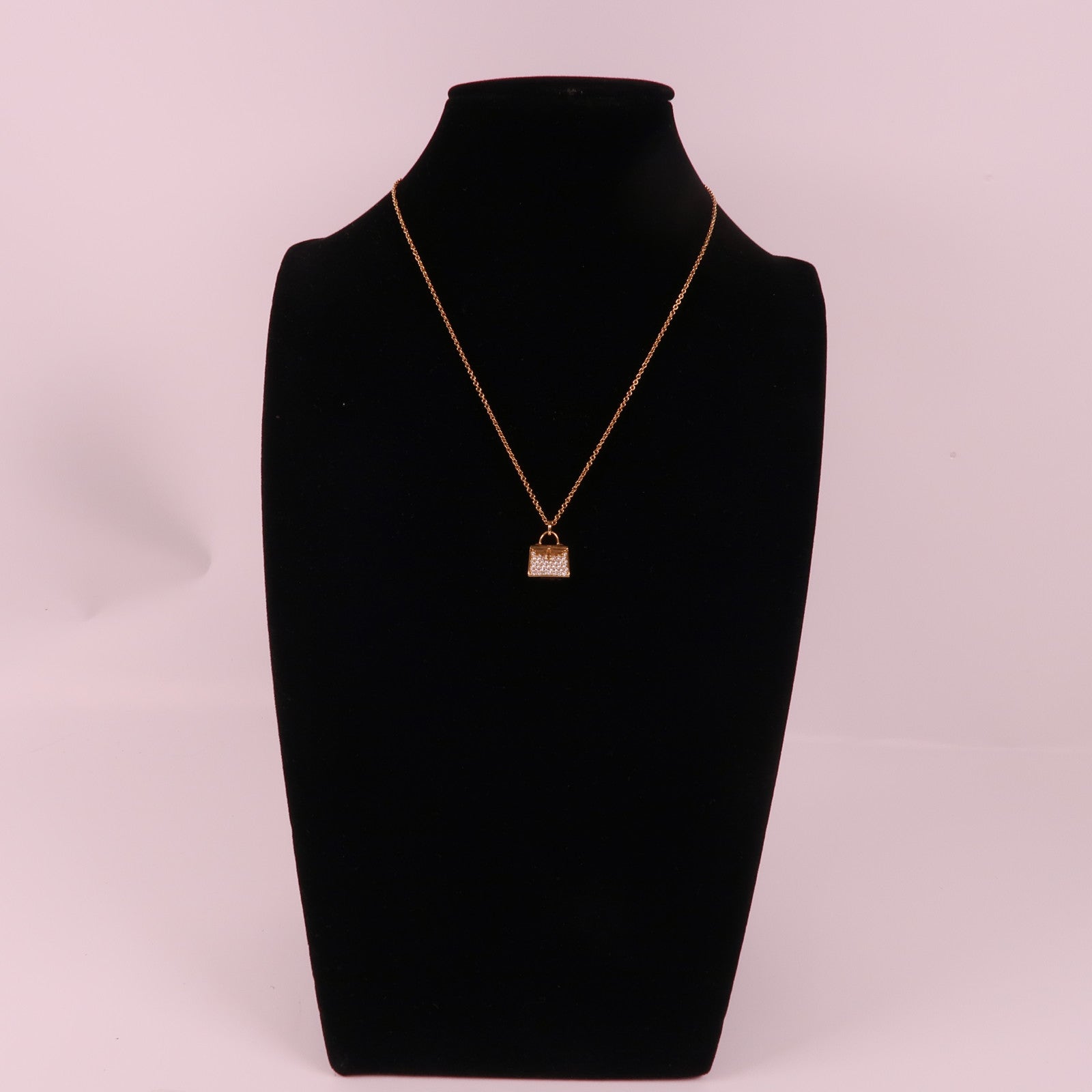 HERMES Kelly Amulettes Pendant Diamond Necklace 18K Rose Gold