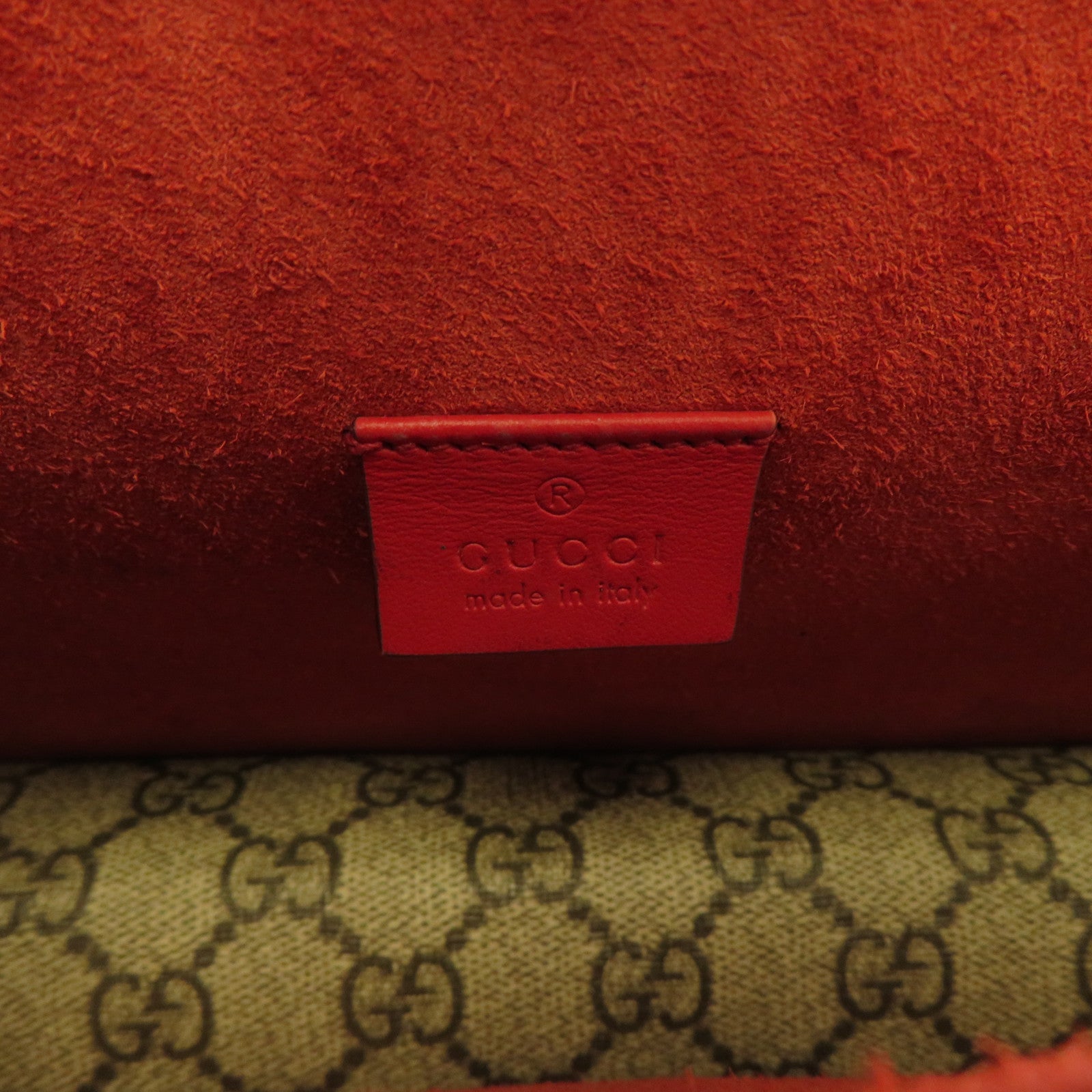 GUCCI 塗層帆布Disoysus銀扣鏈帶肩背袋紅色