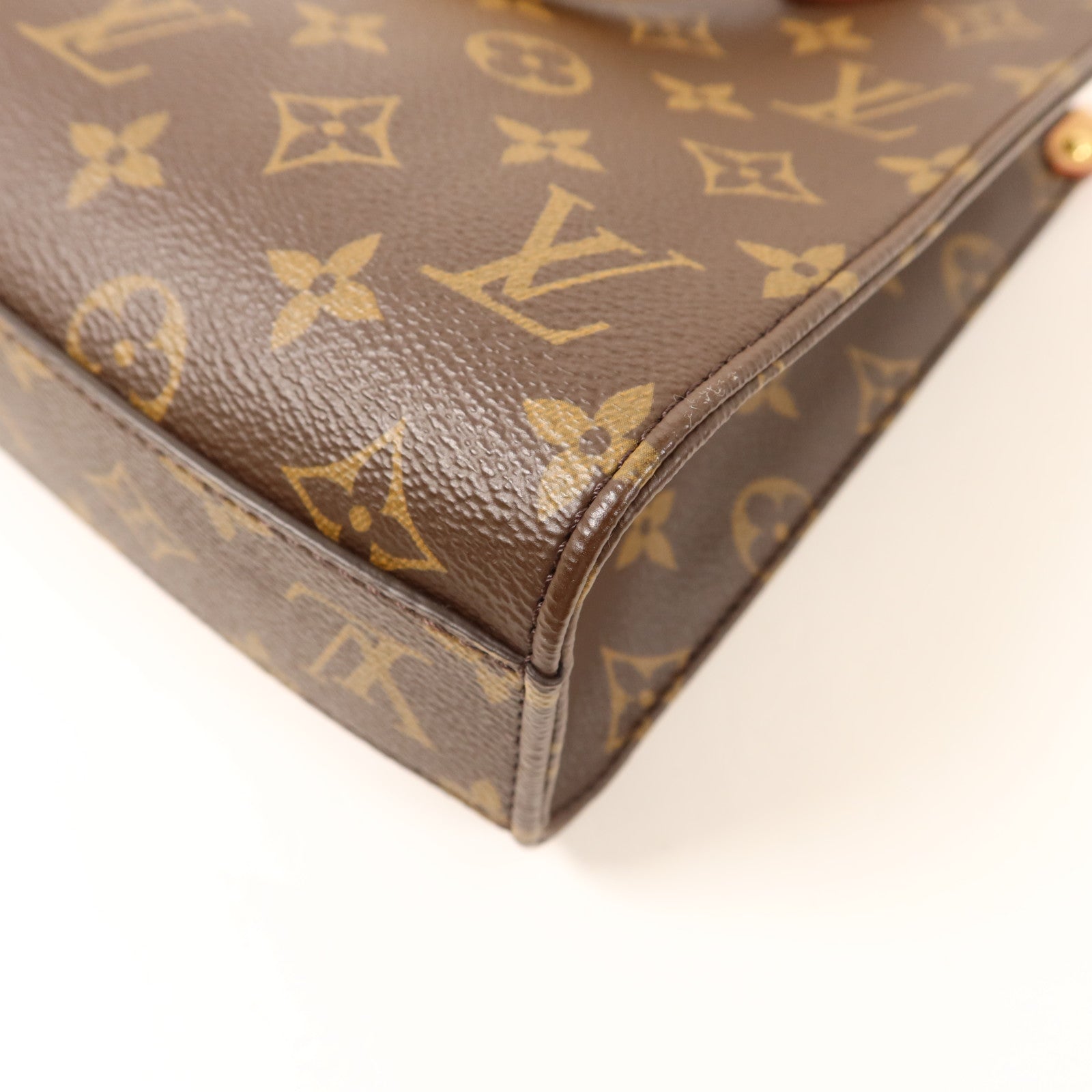 LOUIS VUITTON Monogram Sac Plat BB金扣手挽肩背兩用袋棕色