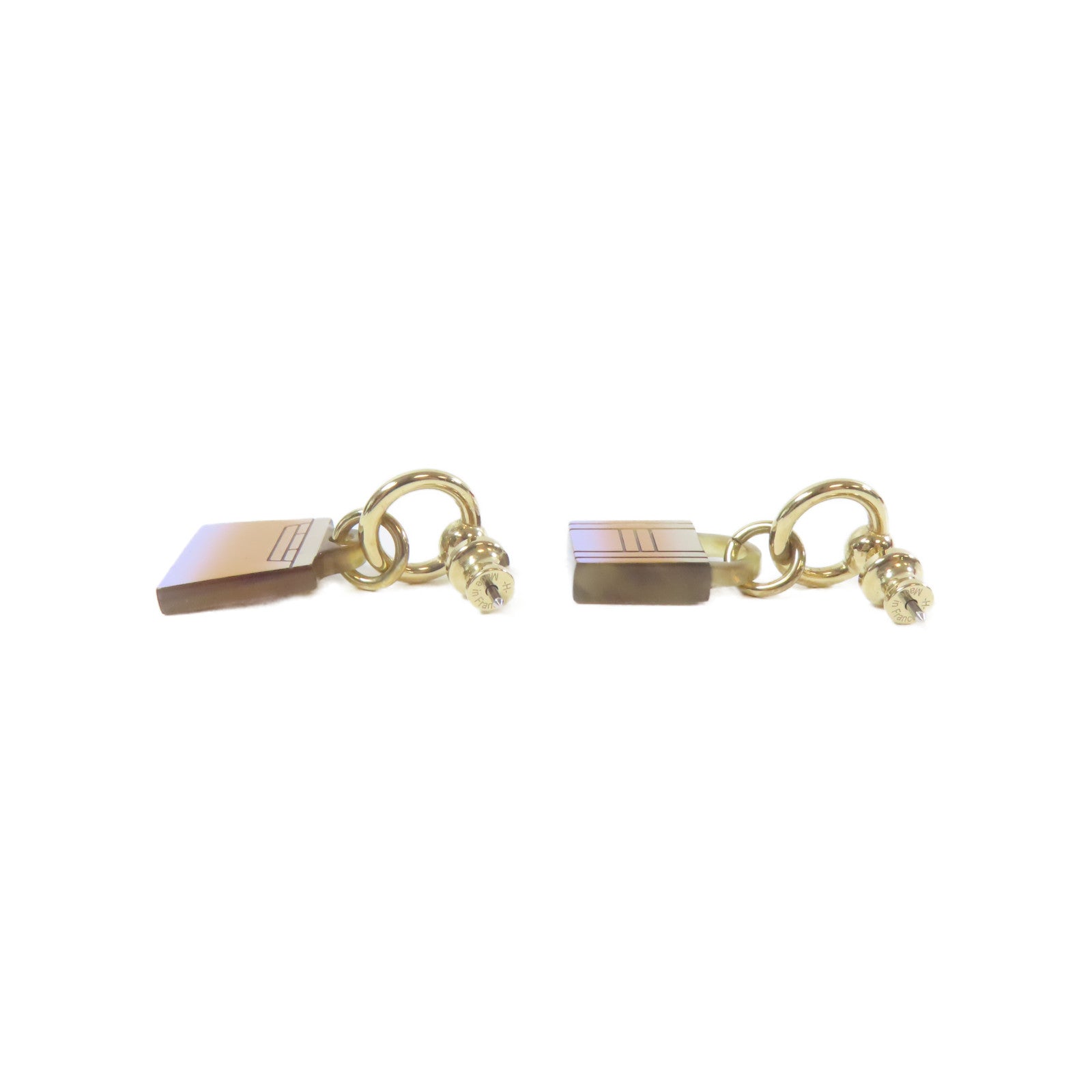 HERMES 水牛角/金屬Amulet Maroquinier Earrings金扣耳環粉紅色/紅色/金色