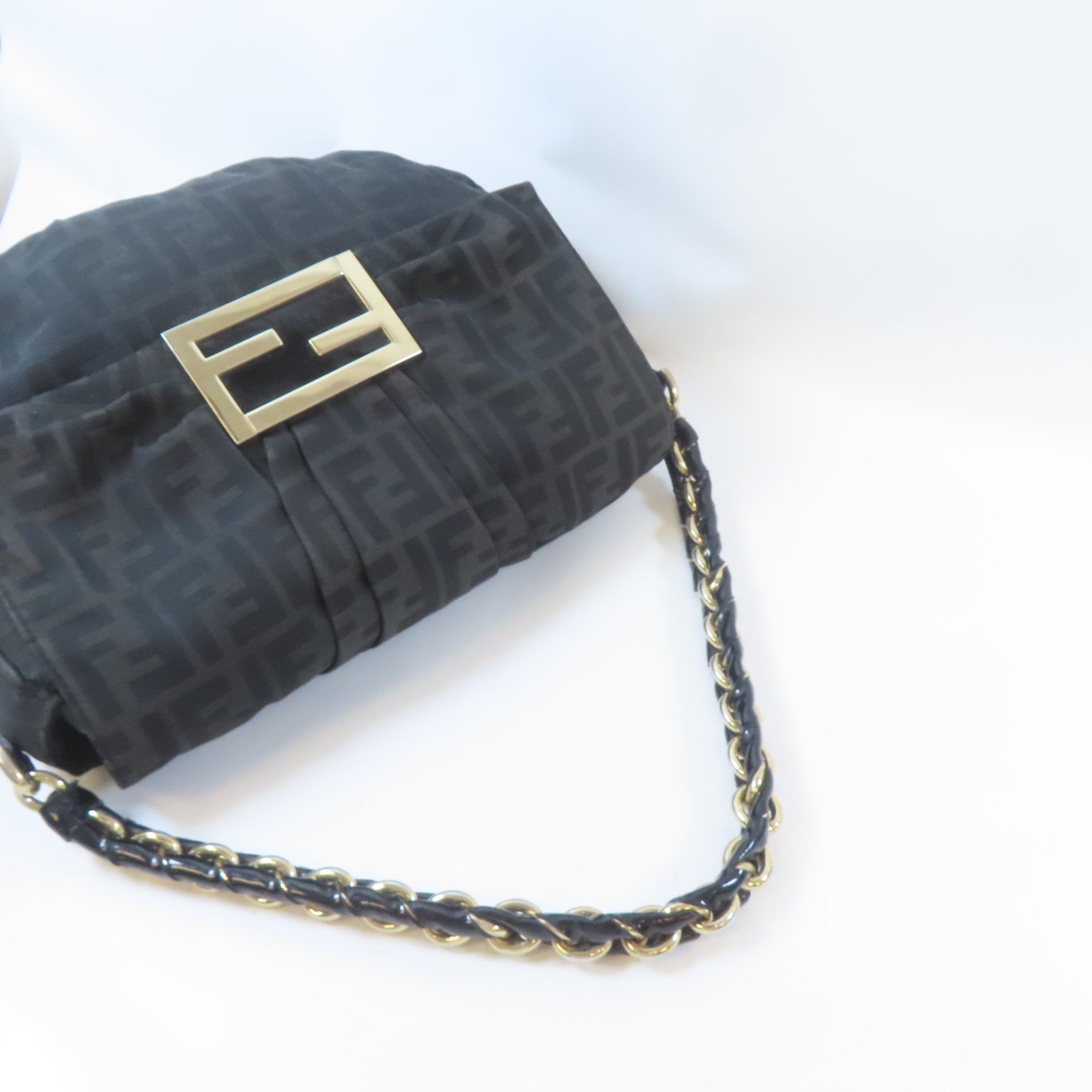 FENDI 帆布Zucca Mia Flap銀扣肩背袋啡色