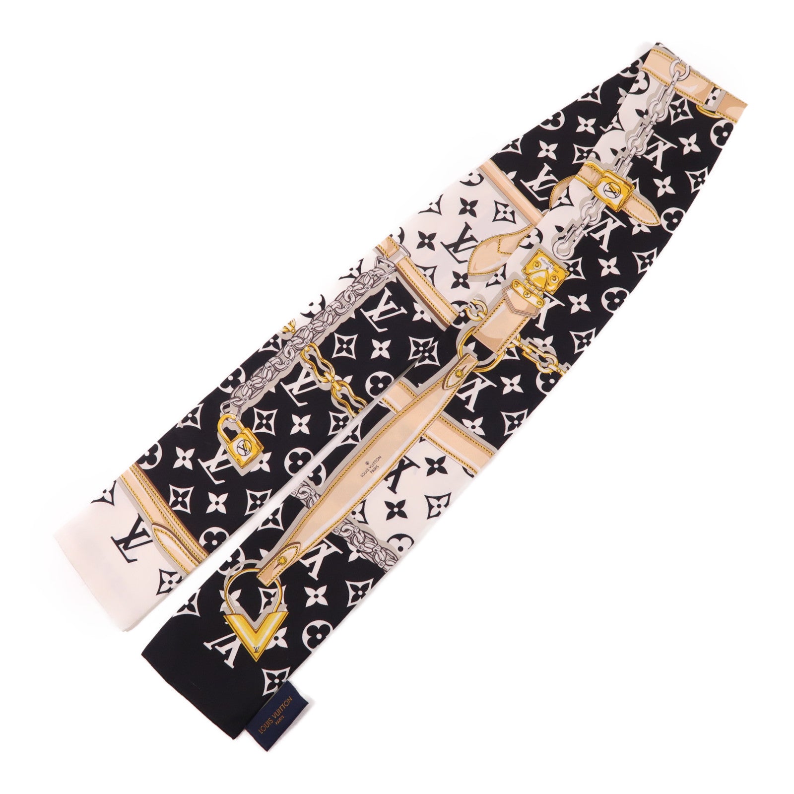 LOUIS VUITTON Scarf Scarves Silk Black White