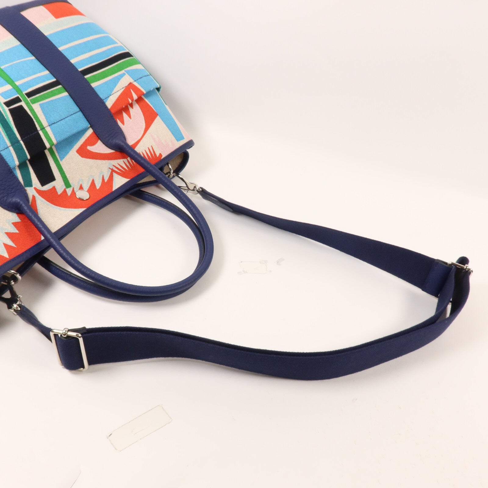 HERMES 帆布/Negonda皮革Garden Party Pocket手挽袋Bleu Electrique