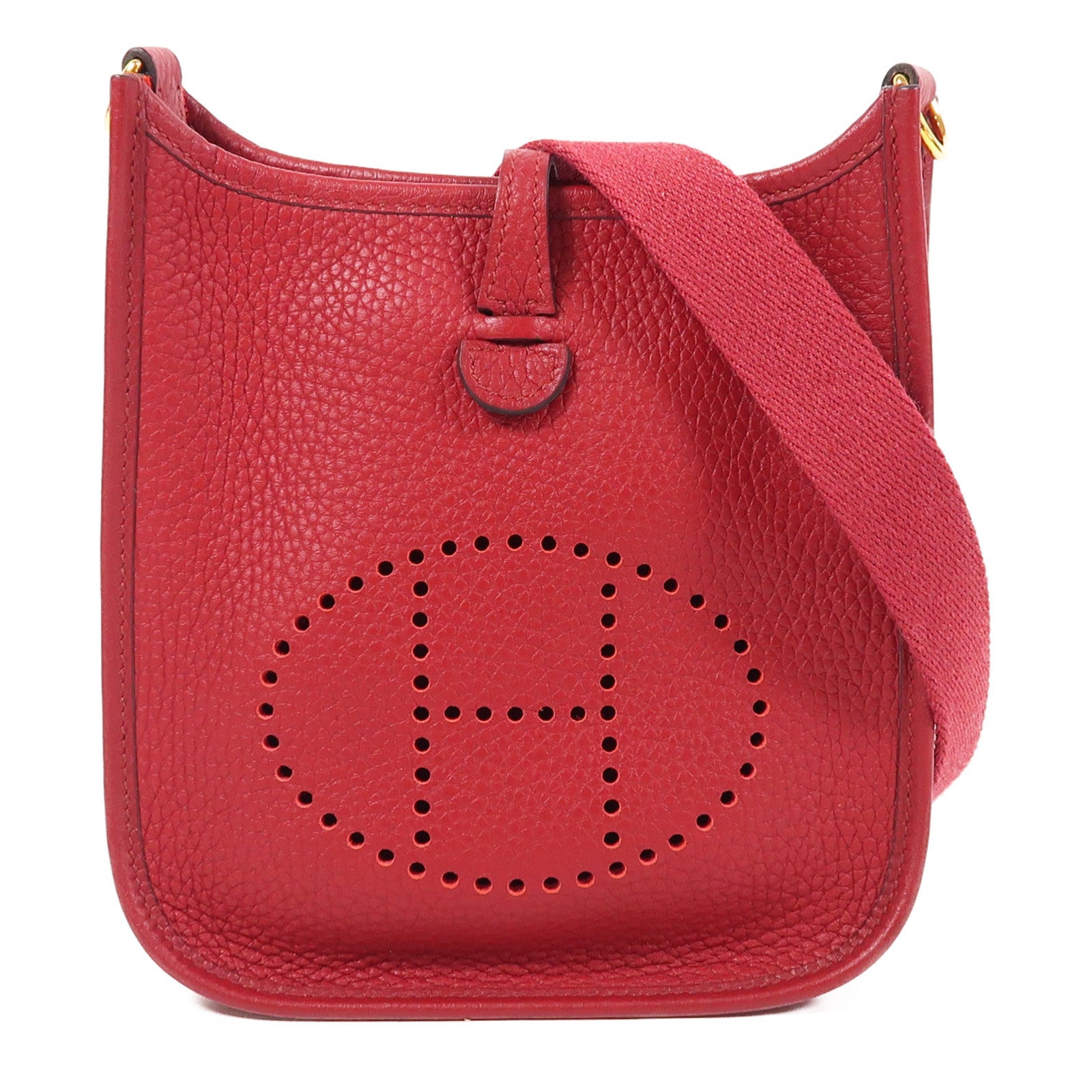 HERMES GHW Evelyne TPM Shoulder Bag Taurillon Clemence Leather Rouge H