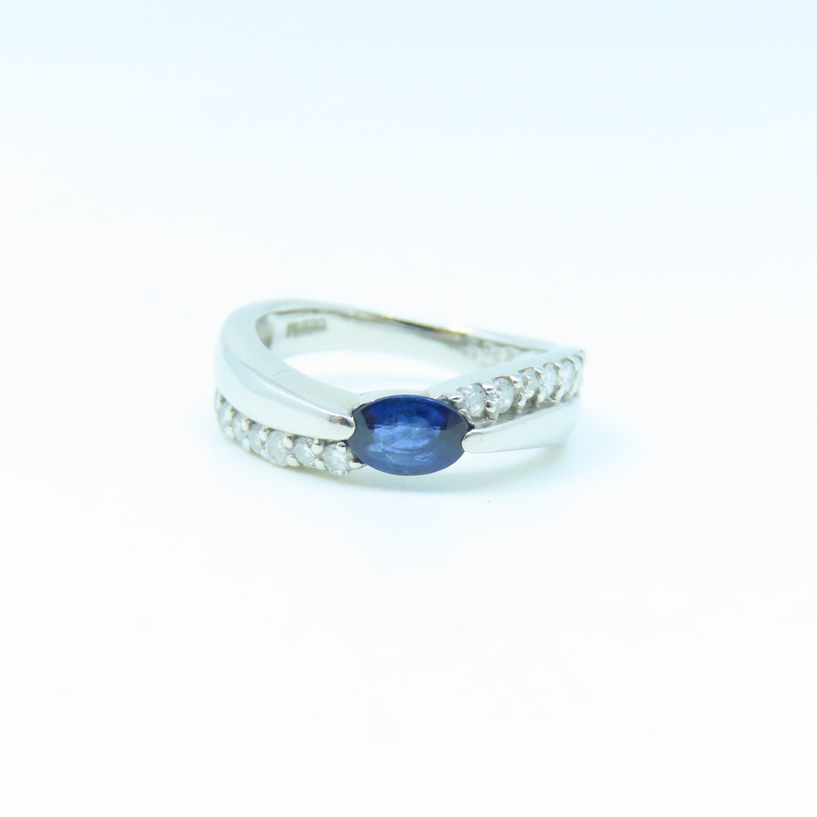 JEWELRY 【激減優惠】PT900鉑金Sapphire 5.2g藍寶石/0.29ct鑽石戒指US#4.75