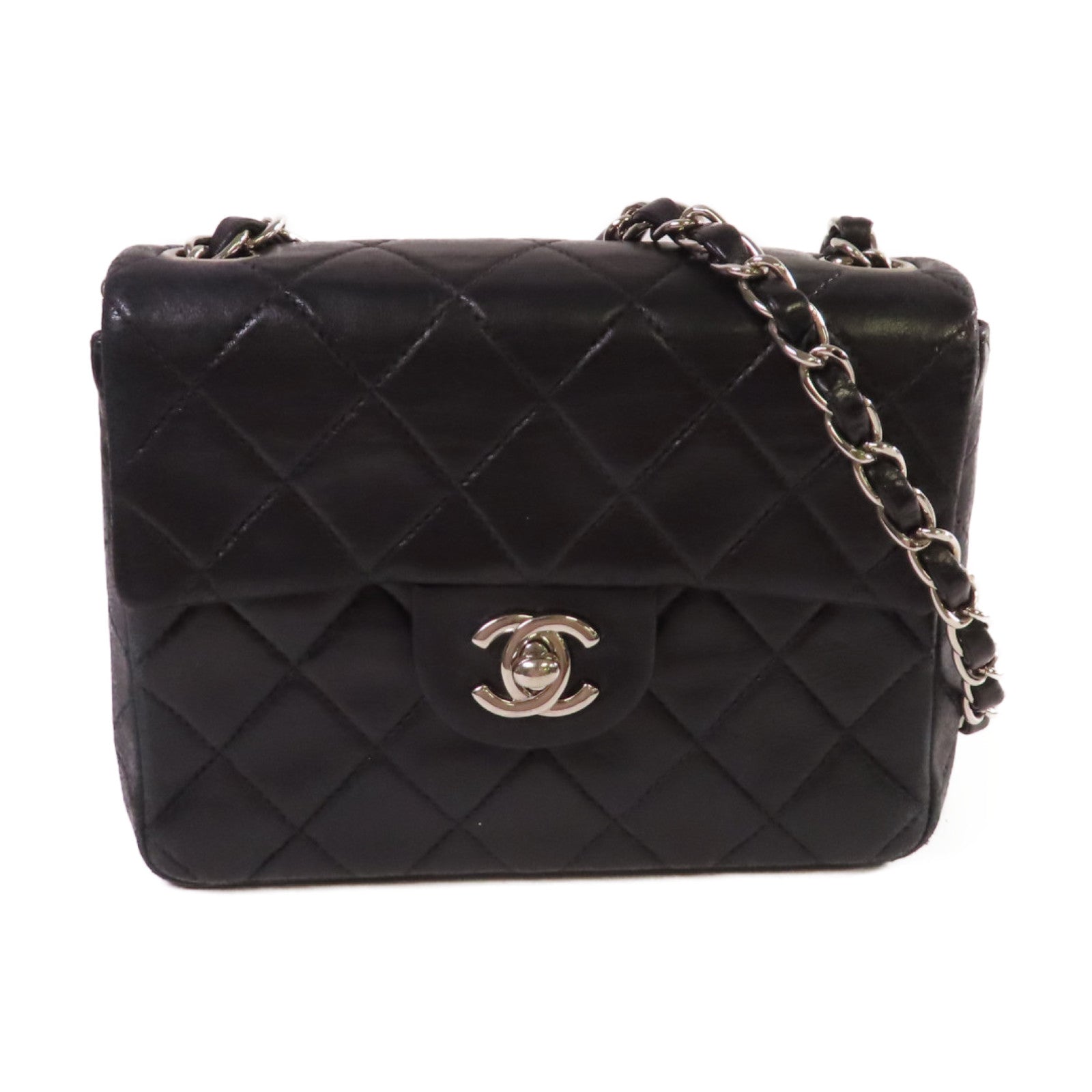 CHANEL 【激減優惠】菱格羊皮皮革Classic Flap 17cm Chain Shoulder Bag銀扣鏈帶肩背袋黑色