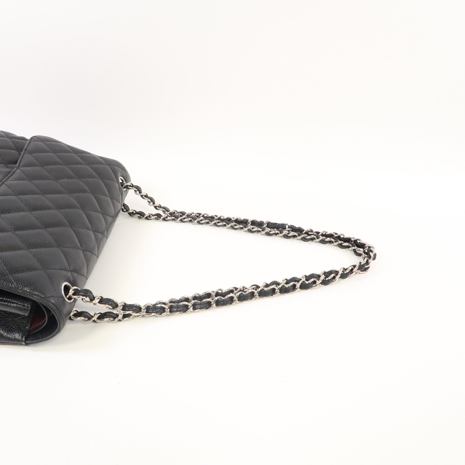 CHANEL 【激減優惠】菱格皮革Classic Jumbo銀扣鏈帶肩背袋黑色