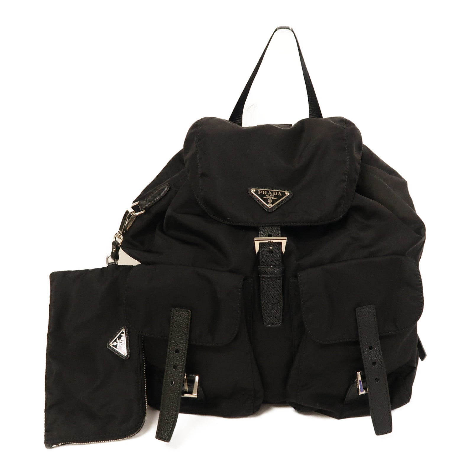 PRADA 尼龍Backpack銀扣背包黑色
