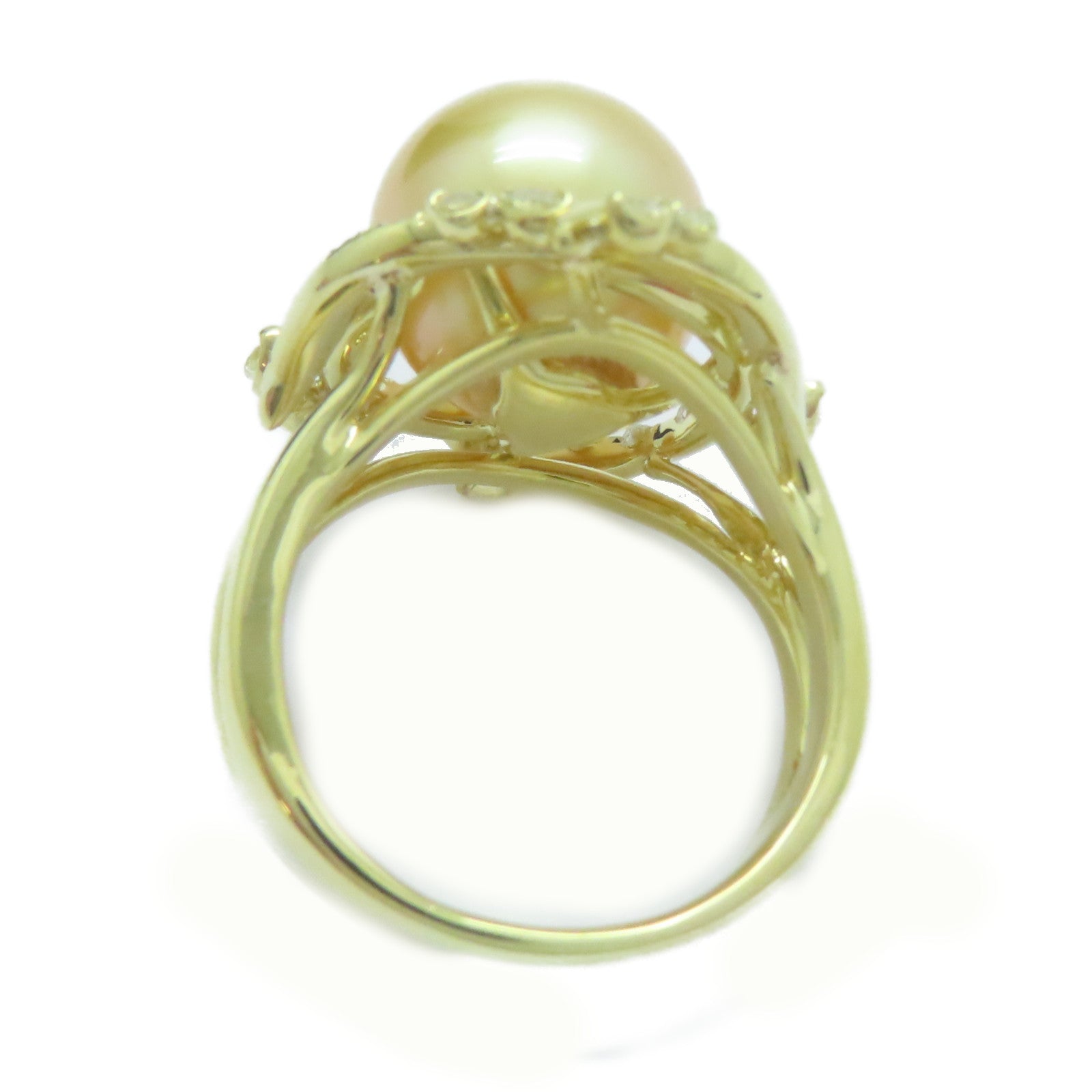 JEWELRY 18K黃金Pearl Ring珍珠13.1mm/0.88ct鑽石戒指US#8.75