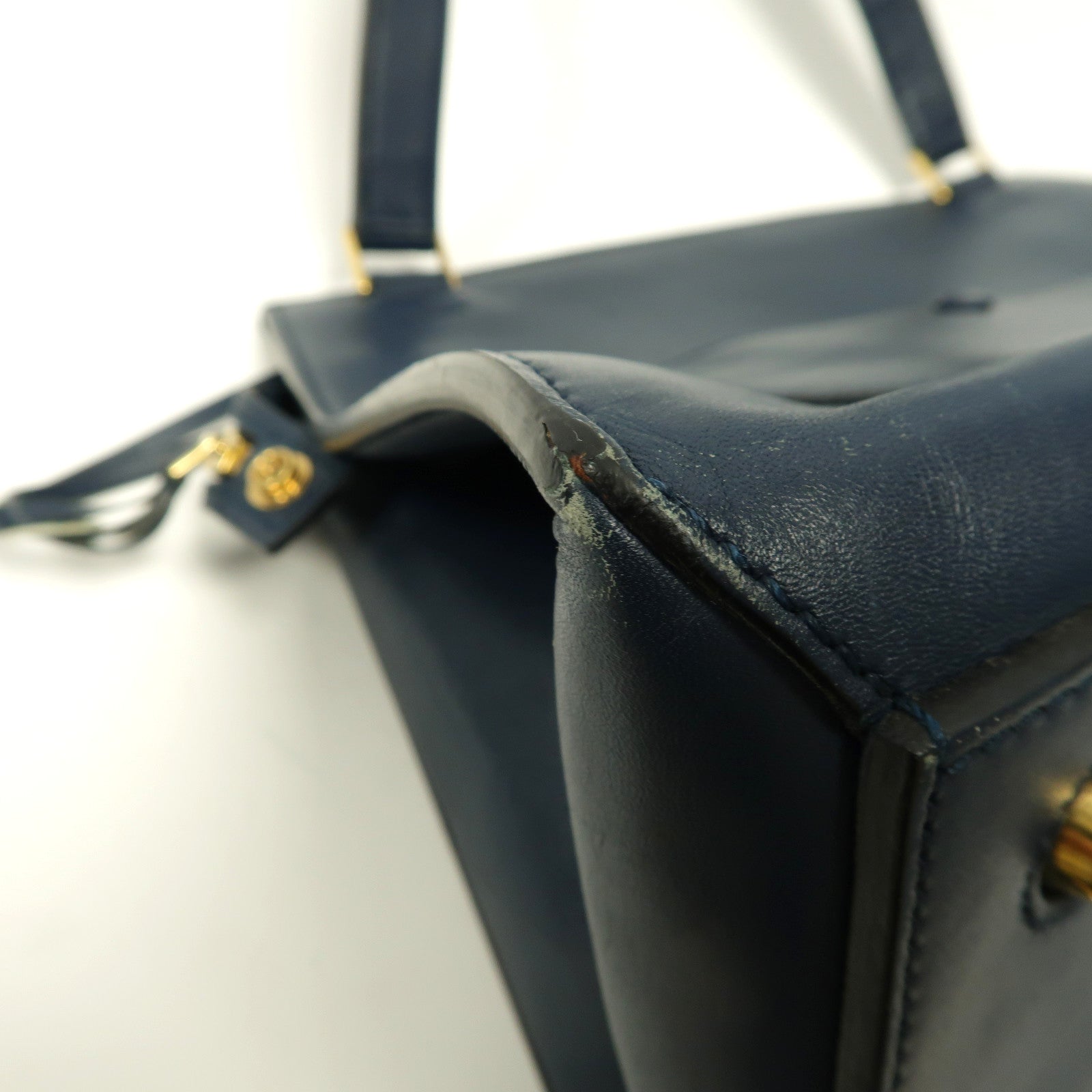 CELINE 【激減優惠】牛皮皮革Edge Bag金扣手挽袋深藍色