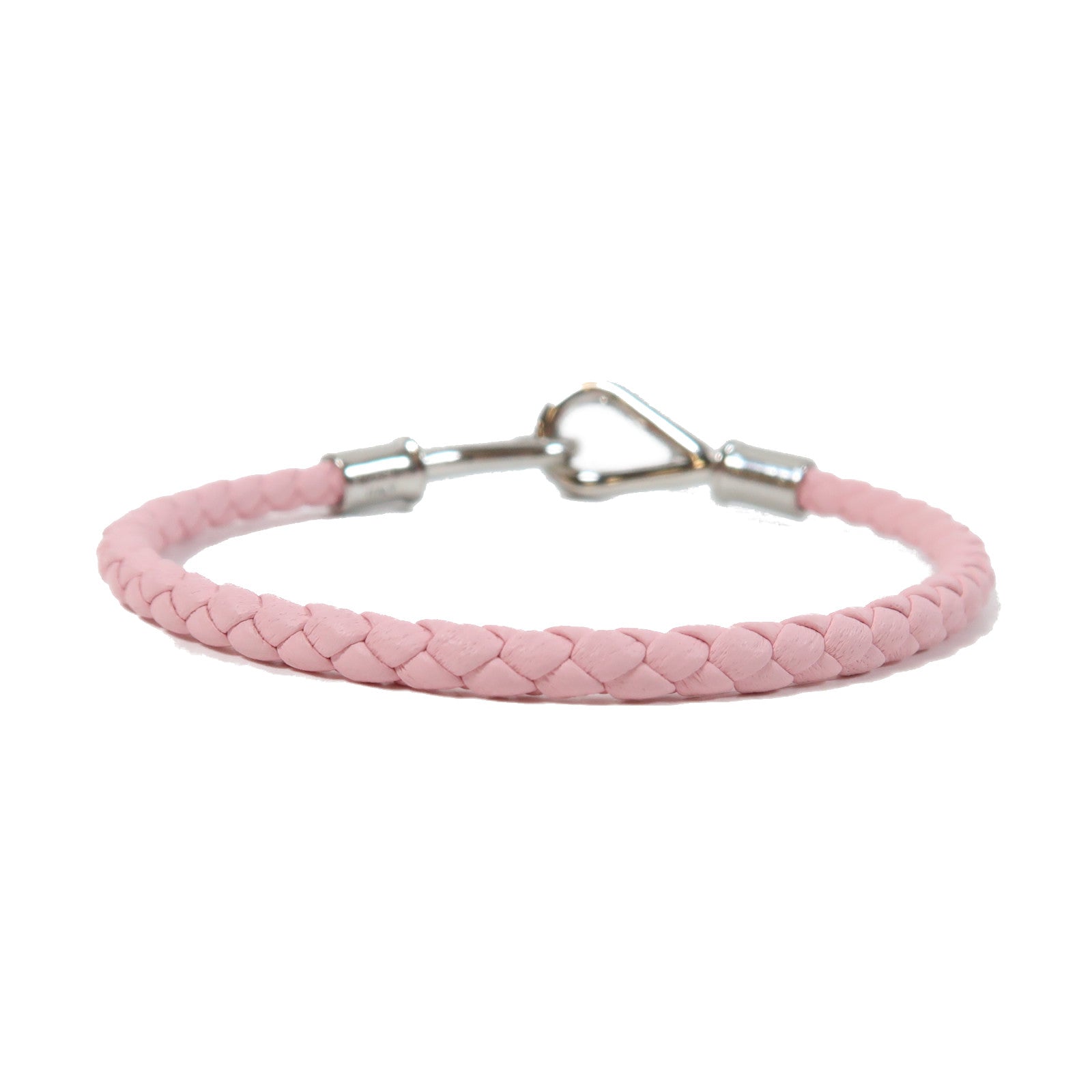 HERMES 皮革Jumbo H Bracelet銀扣手鐲櫻花粉色