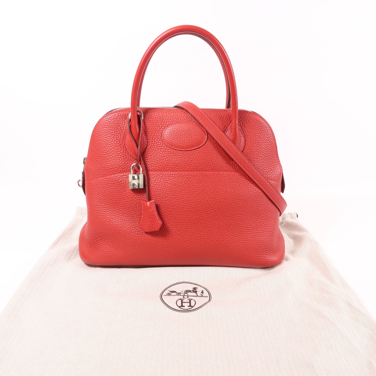 HERMES PHW Bolide 31 2 Way Shoulder Bag Taurillon Clemence Leather Rouge Casaque