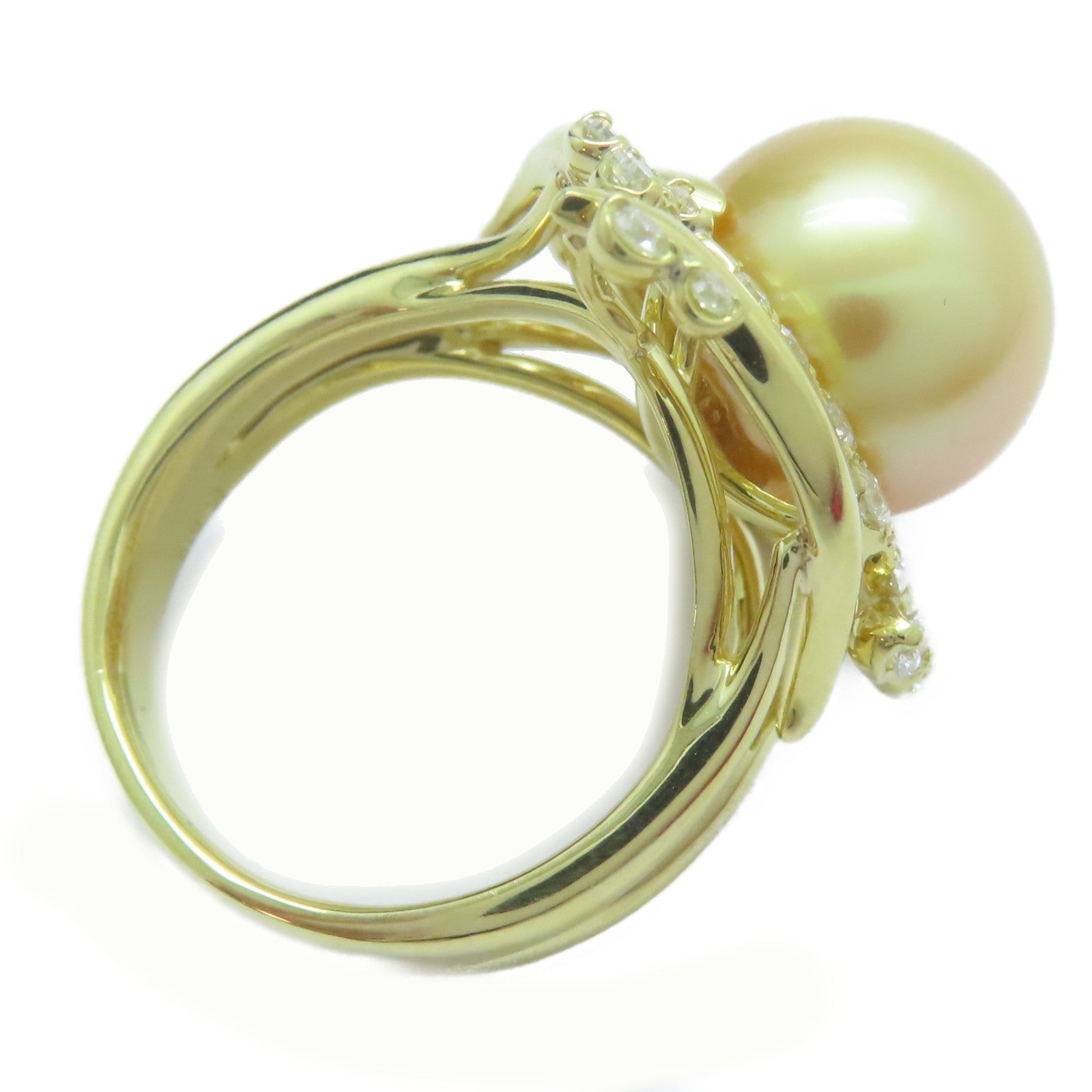 JEWELRY 18K黃金Pearl Ring珍珠13.1mm/0.88ct鑽石戒指US#8.75