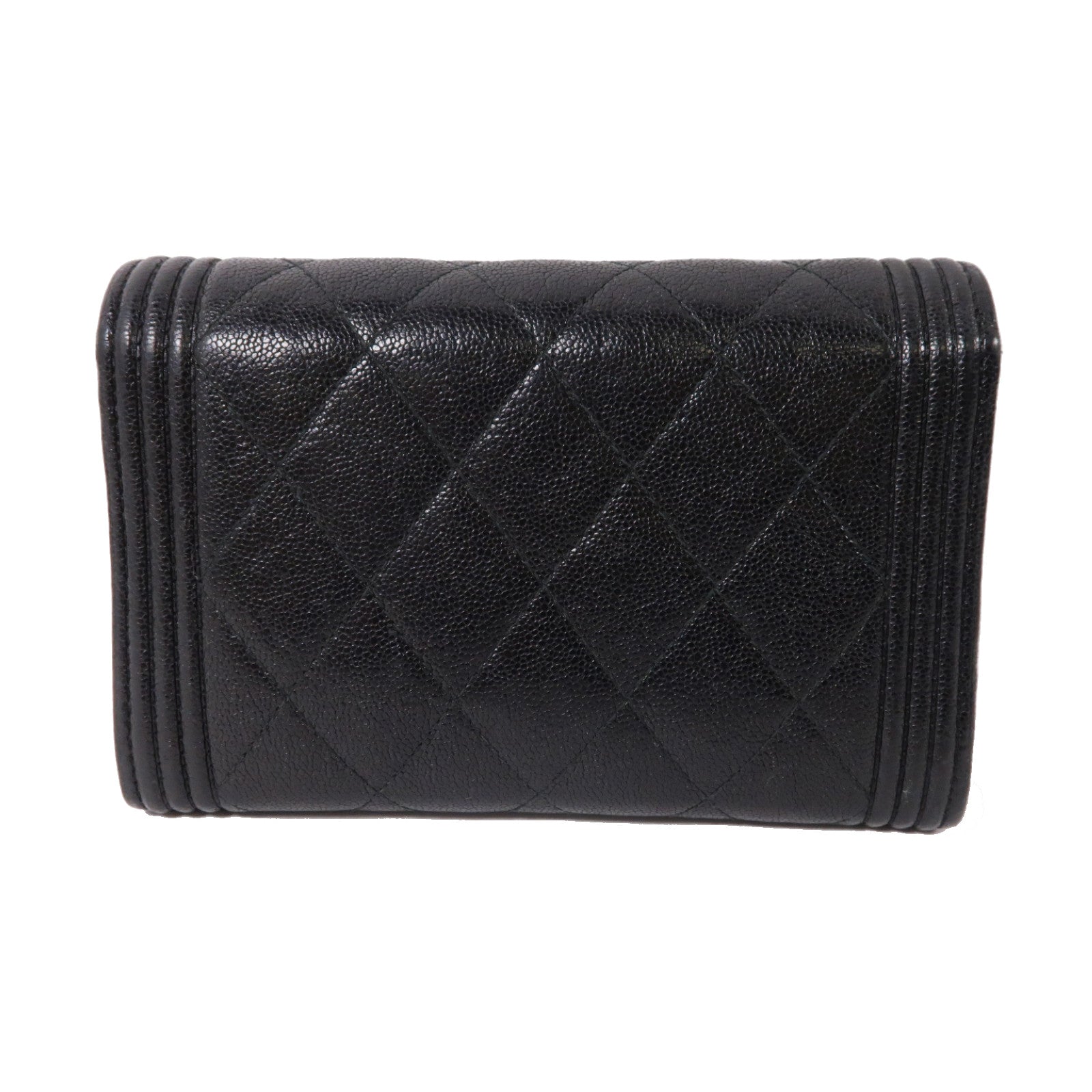 CHANEL 菱格Caviar皮革Wallet金扣折疊錢包黑色