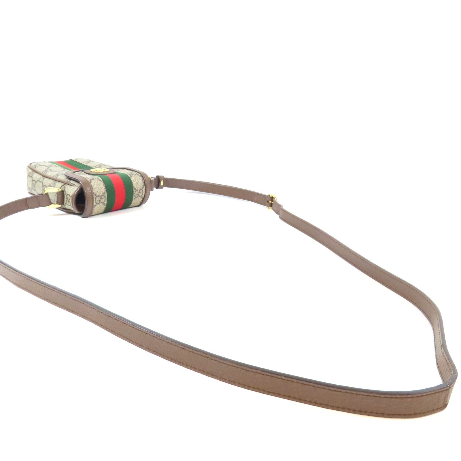 GUCCI 塗層帆布Ophidia Phone Bag金扣肩背袋啡色