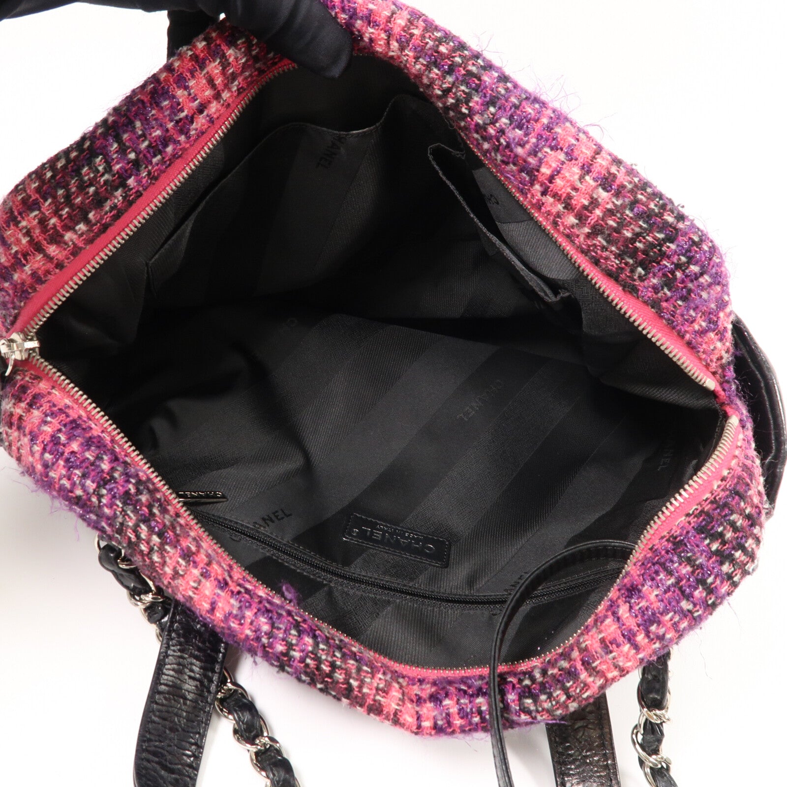 CHANEL Tweed/牛皮皮革Tweed Portobello Shopping鏈帶手挽肩背兩用袋