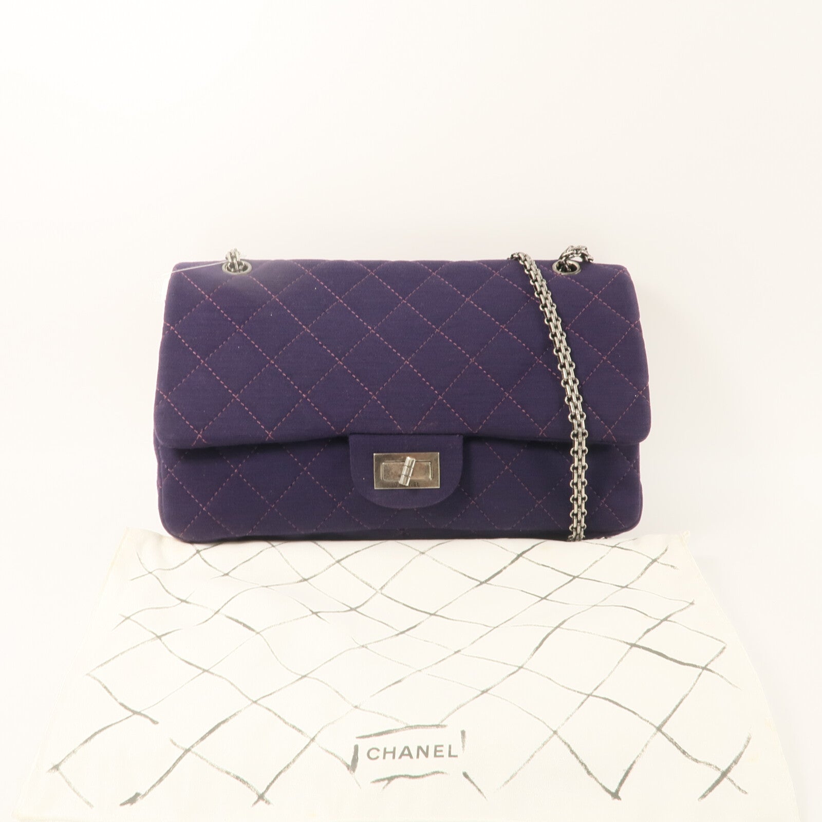 CHANEL 棉布2.55 Maxi鏈帶肩背袋