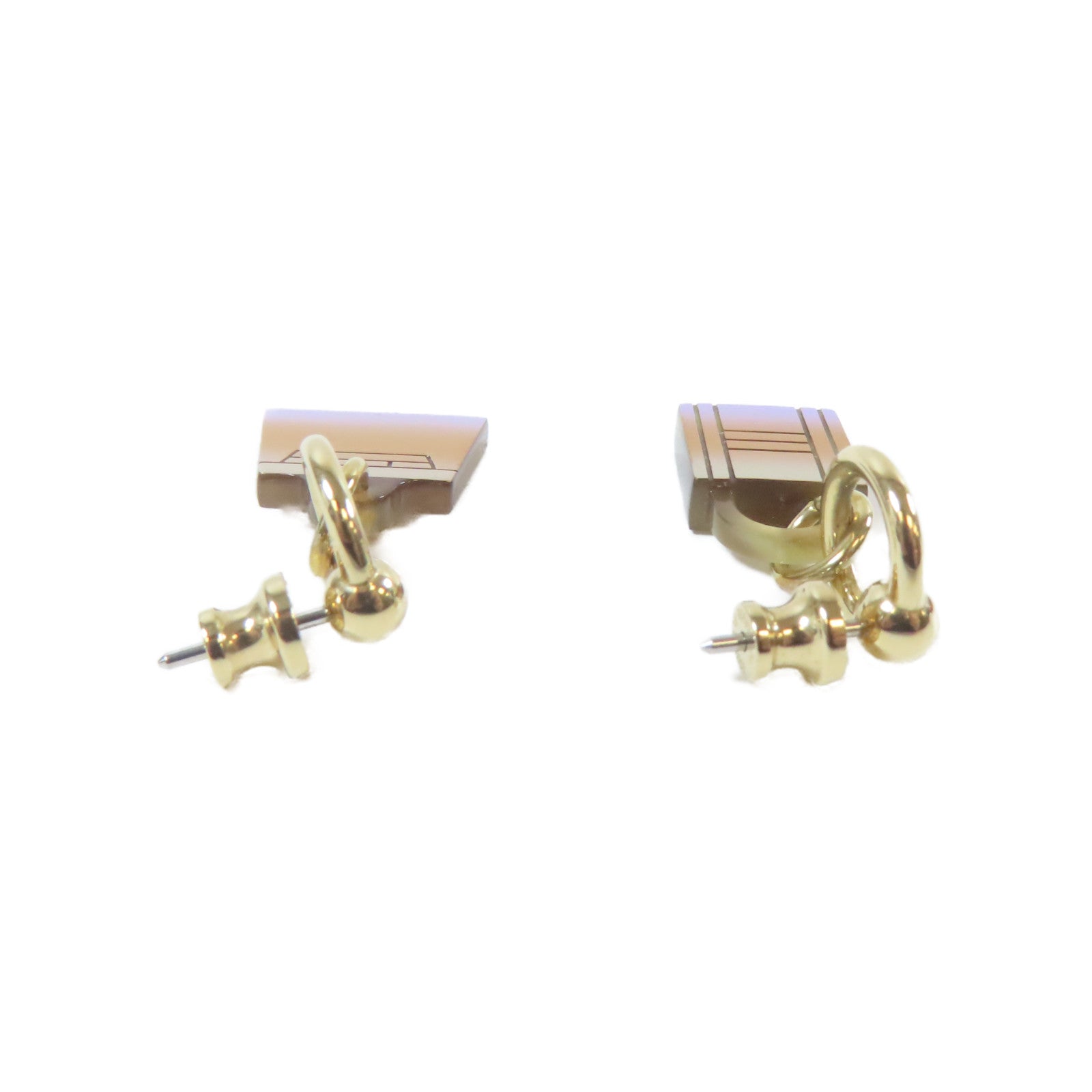 HERMES 水牛角/金屬Amulet Maroquinier Earrings金扣耳環粉紅色/紅色/金色