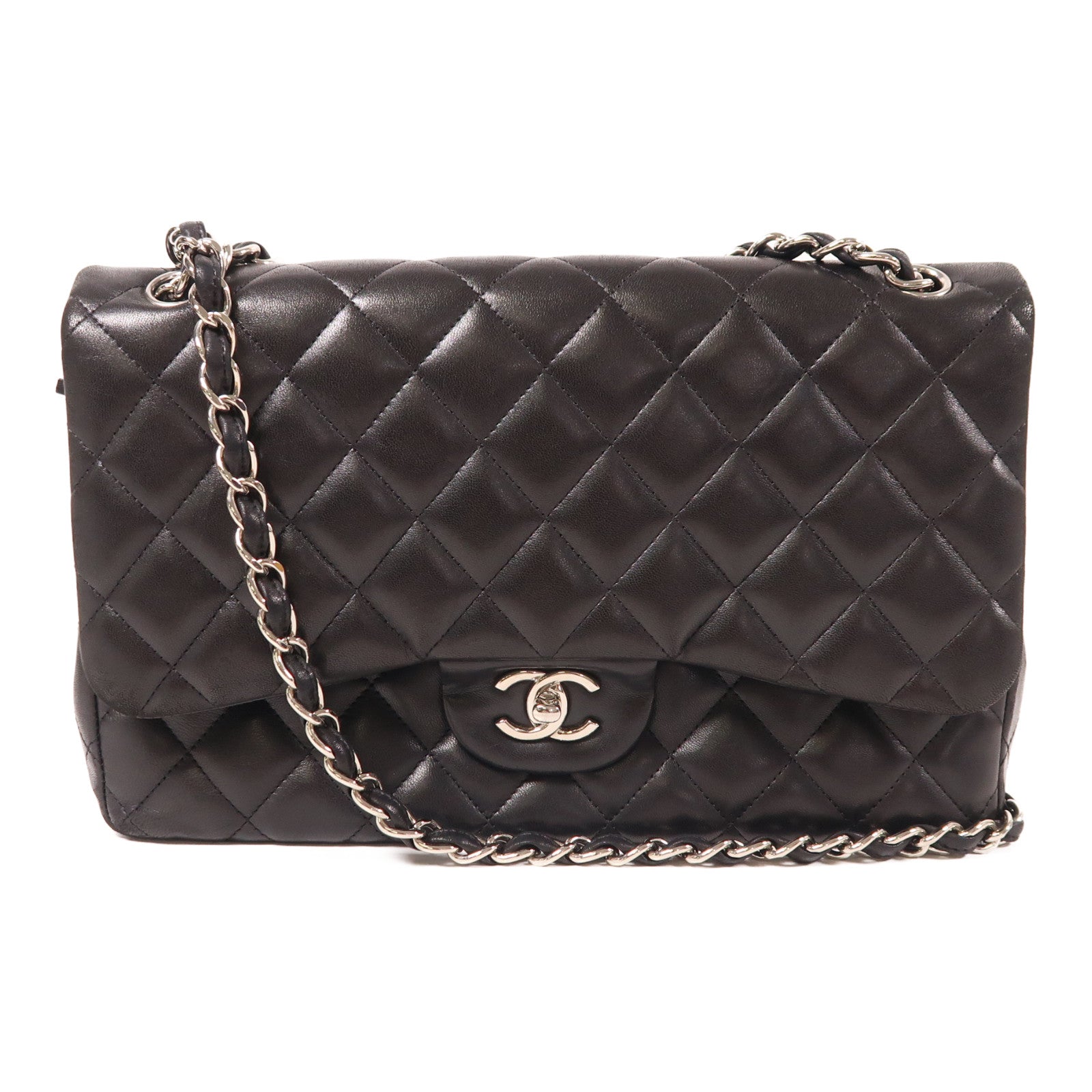 CHANEL CC SHW Large Classic Chain Shoulder Bag Lambskin Leather Black