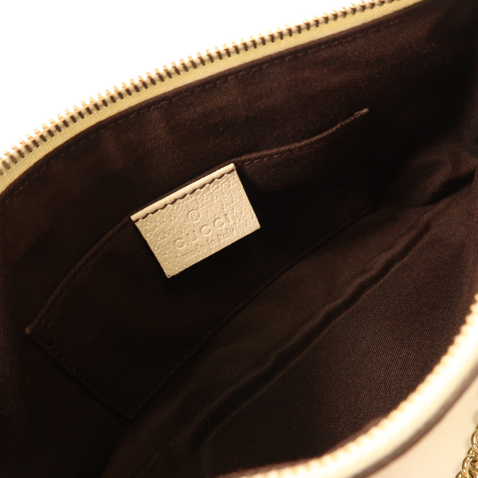 GUCCI 帆布Chain Shoulder金扣鏈帶肩背袋米色