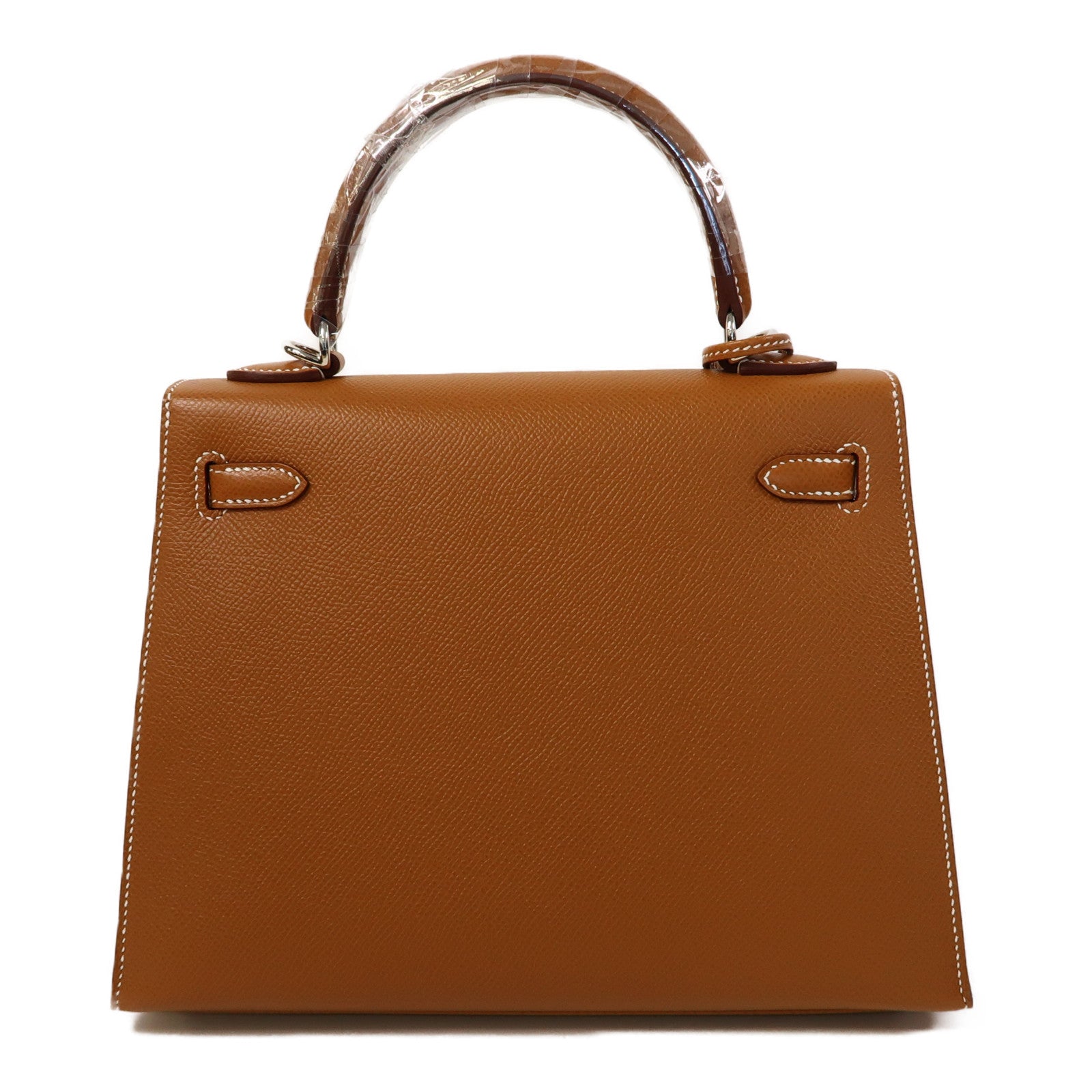 HERMES 【激減優惠】Epsom皮革Kelly 25銀扣手挽肩背兩用袋經典駝色