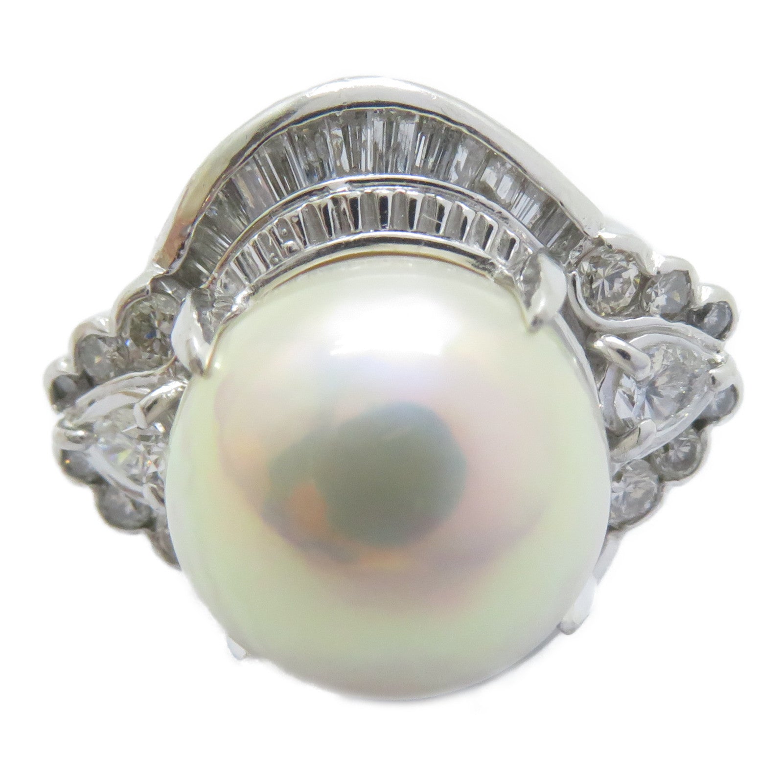 JEWELRY PT900鉑金Pearl Ring珍珠12.0mm/1.01ct鑚石戒指US#4.75