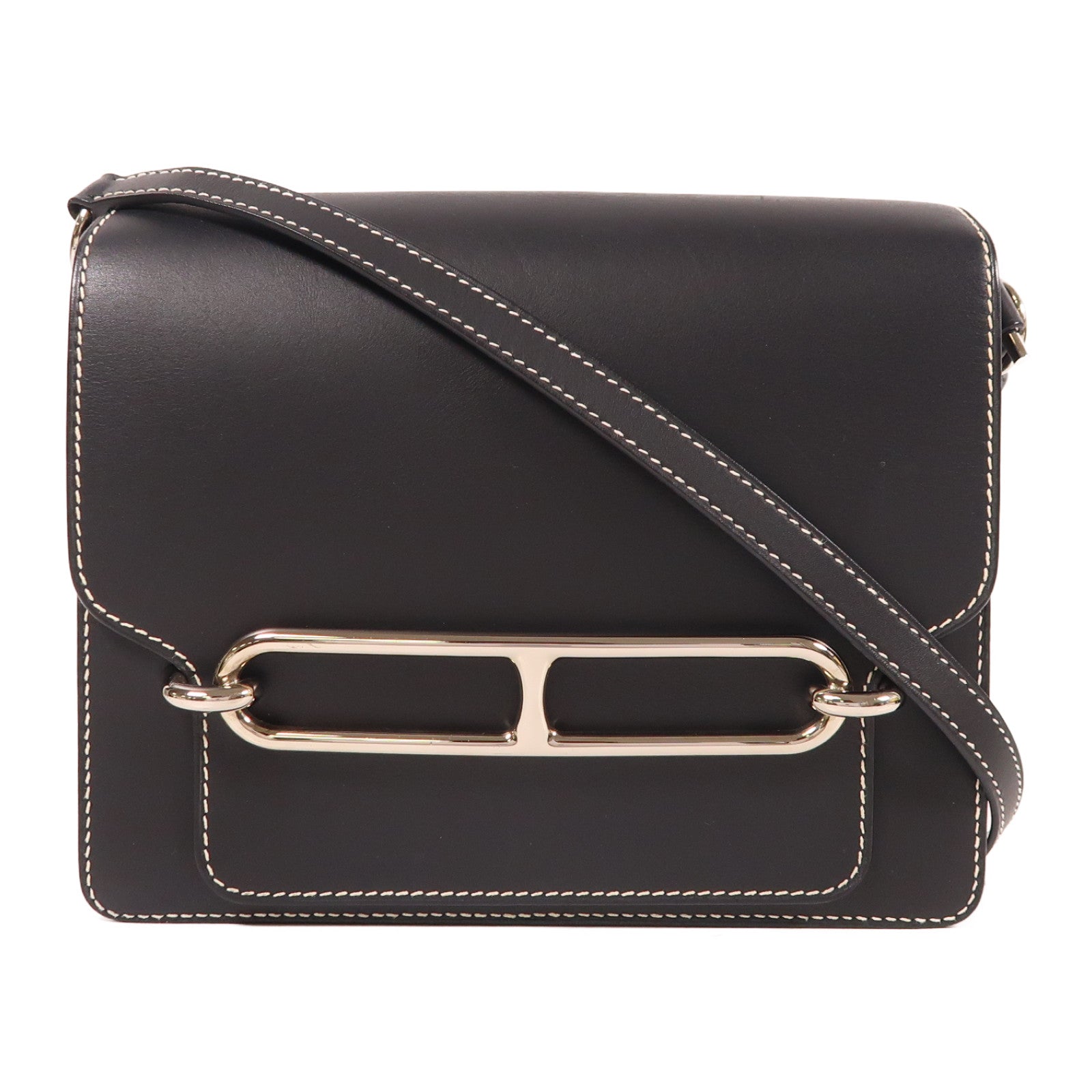 HERMES Evercolor皮革Roulis 23銀扣肩背袋Noir