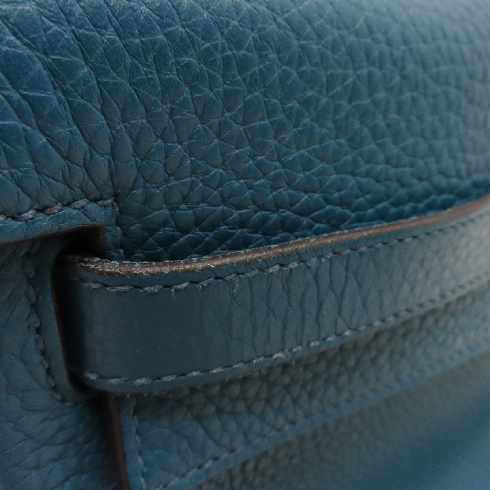 HERMES Clemence Leather Kelly32 Silver Buckle Handle Shoulder Backpack Bleu de Galice/Dark Blue