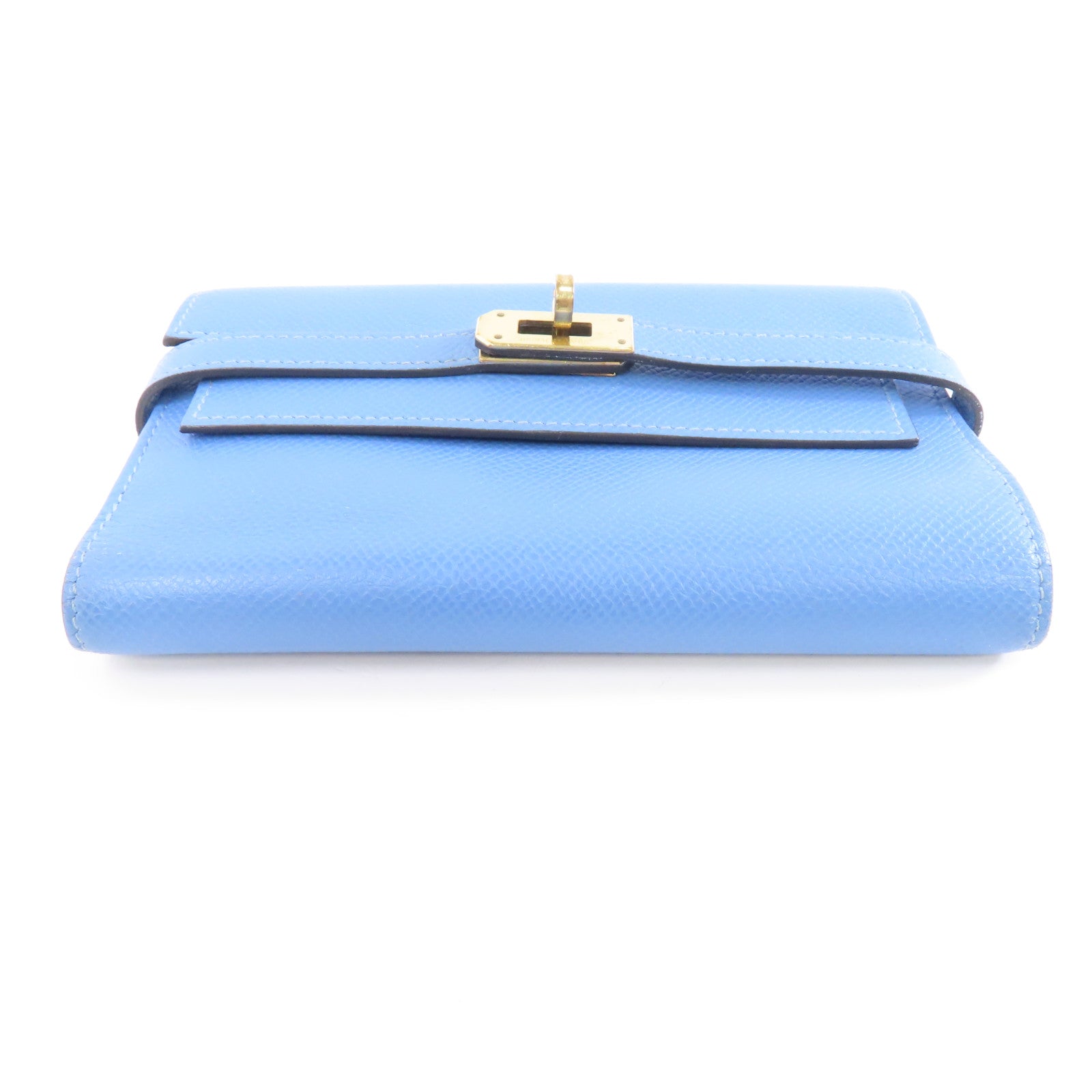 HERMES 【激減優惠】Epsom皮革Kelly Compact Wallet金扣錢包Blue Paradis/藍色