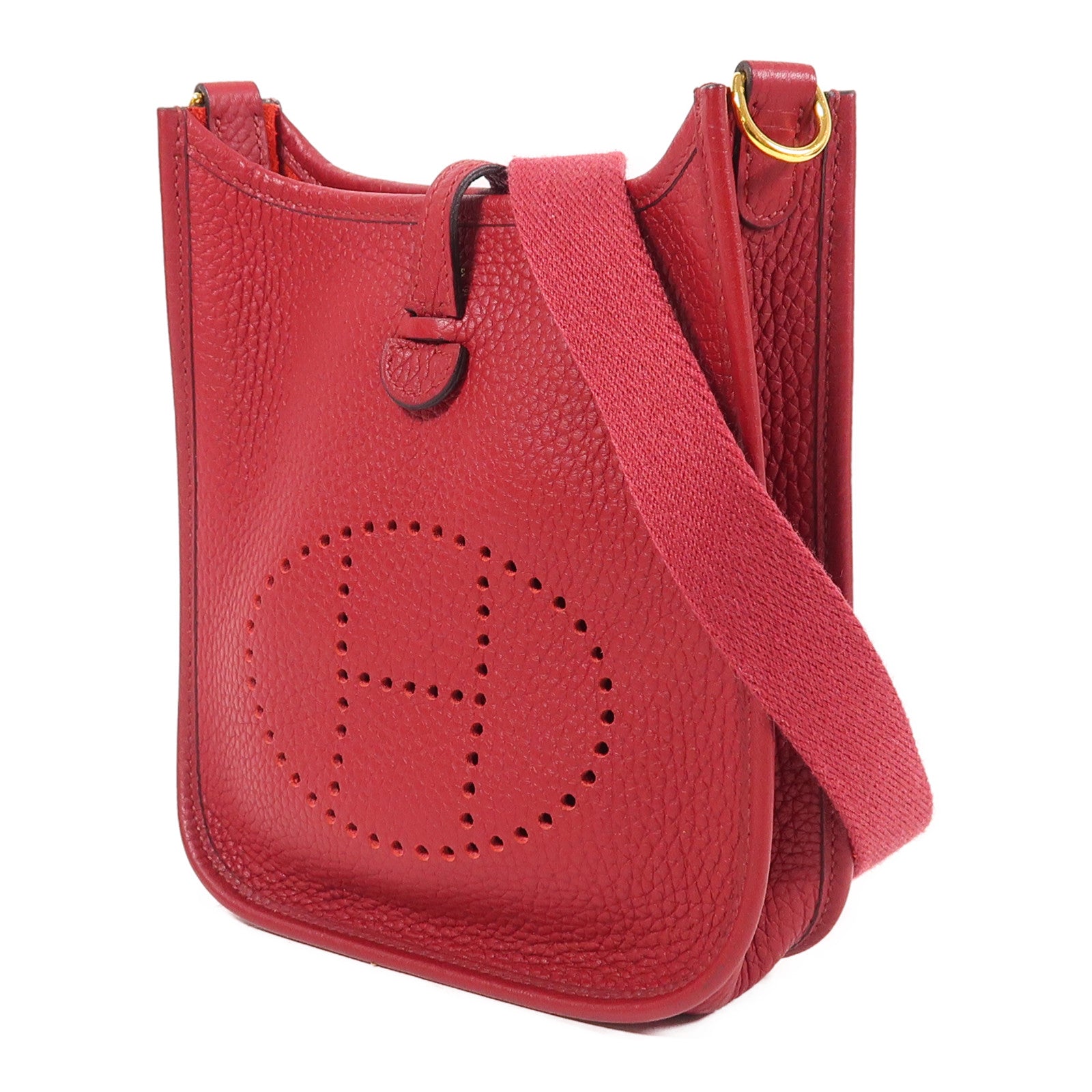 HERMES GHW Evelyne TPM Shoulder Bag Taurillon Clemence Leather Rouge H
