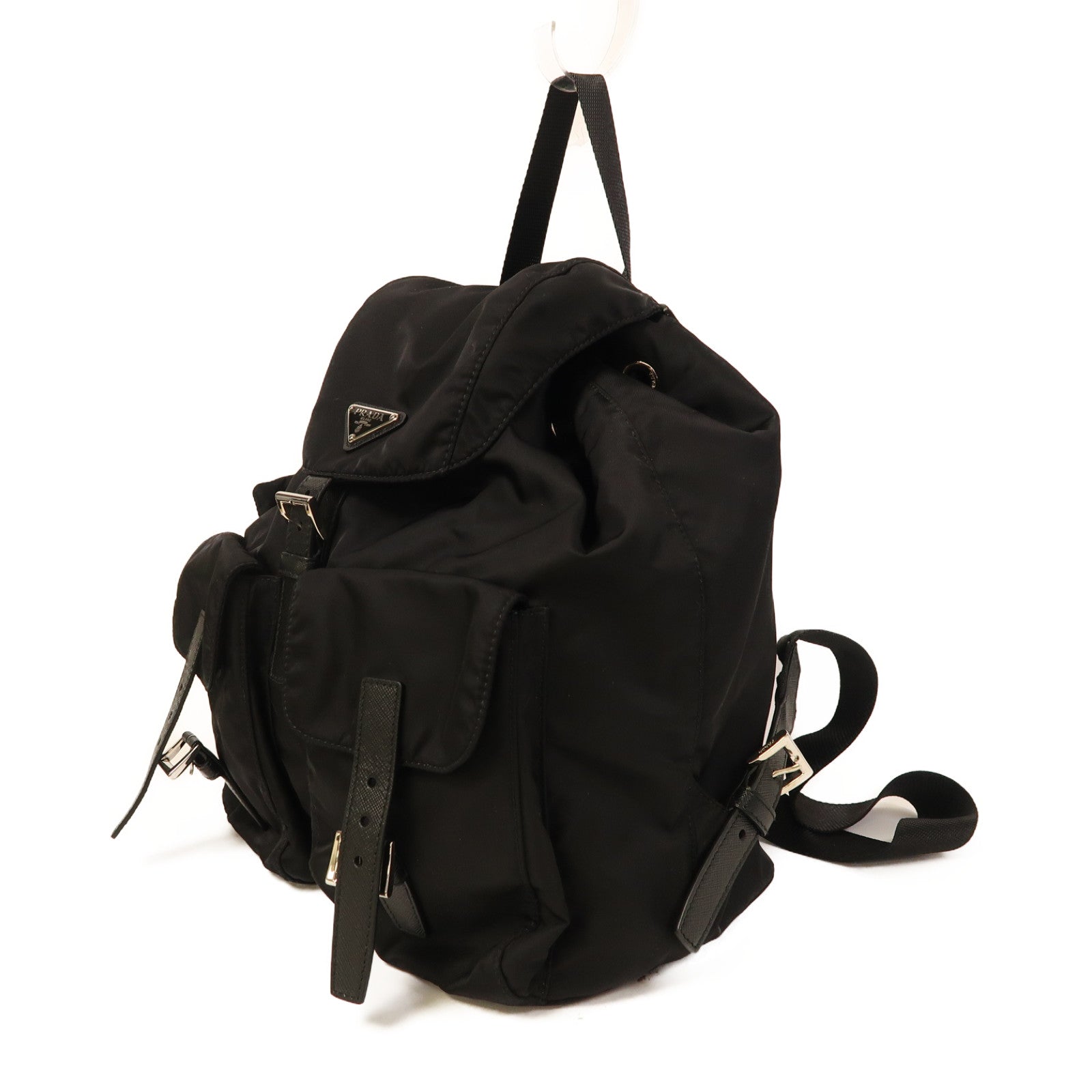 PRADA 尼龍Backpack銀扣背包黑色