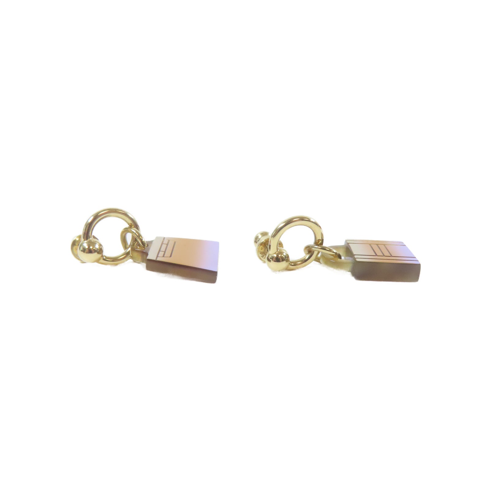 HERMES 水牛角/金屬Amulet Maroquinier Earrings金扣耳環粉紅色/紅色/金色