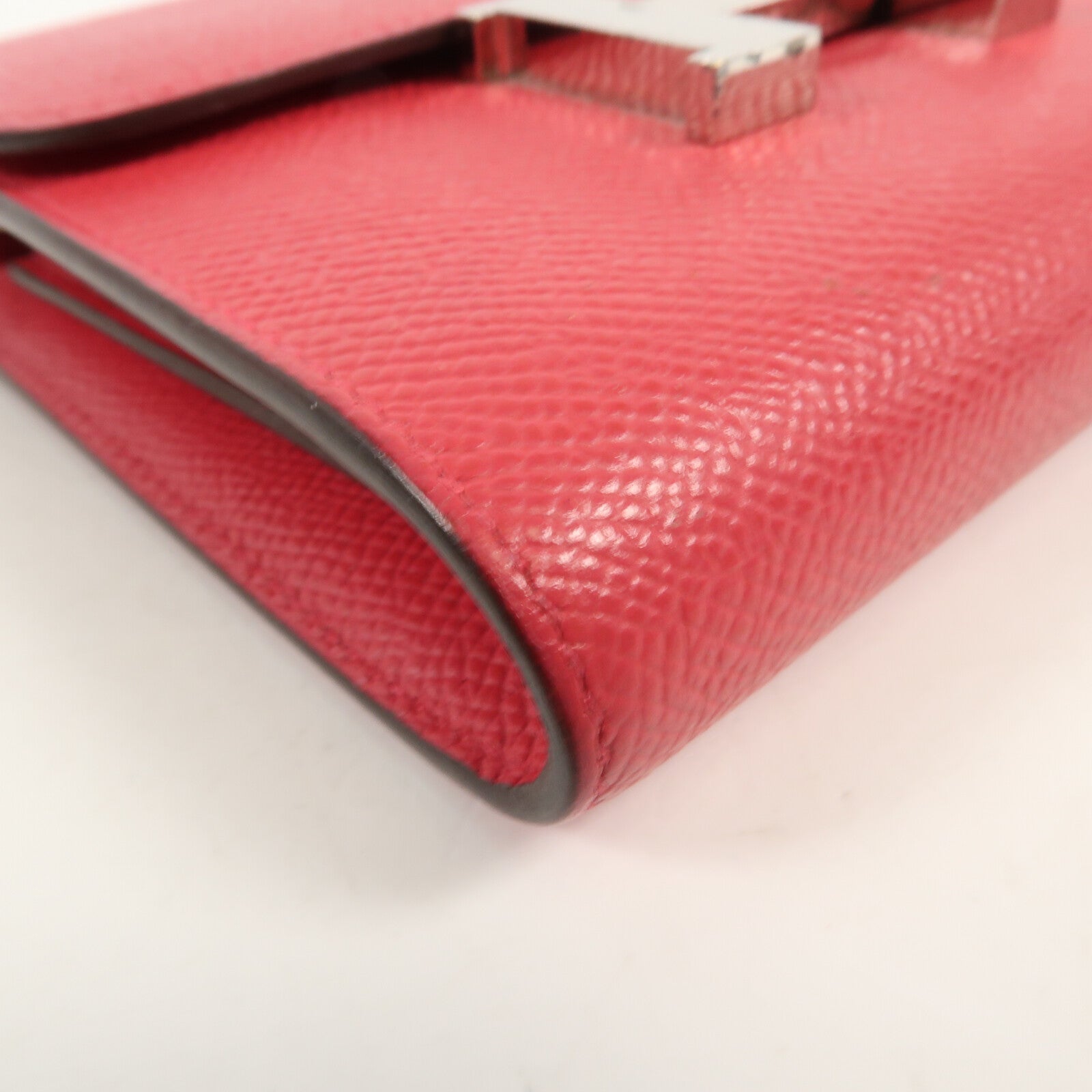 HERMES Epsom皮革Constance Short Wallet銀扣錢包Red