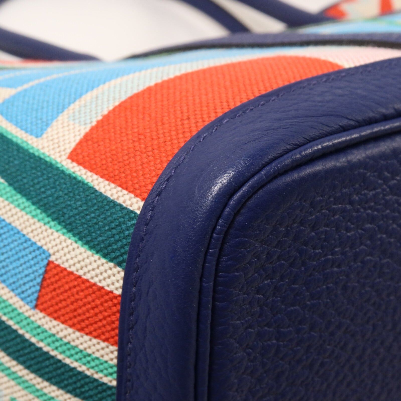 HERMES 帆布/Negonda皮革Garden Party Pocket手挽袋Bleu Electrique