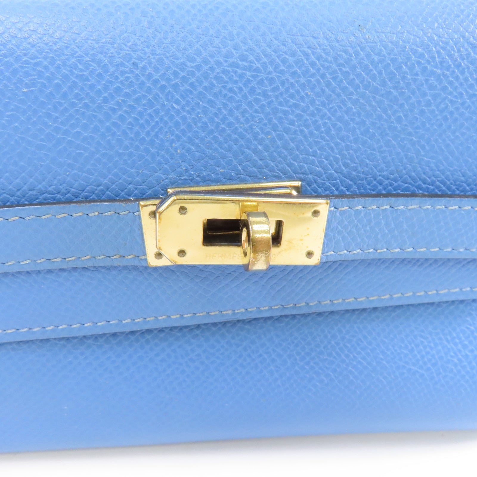 HERMES 【激減優惠】Epsom皮革Kelly Compact Wallet金扣錢包Blue Paradis/藍色