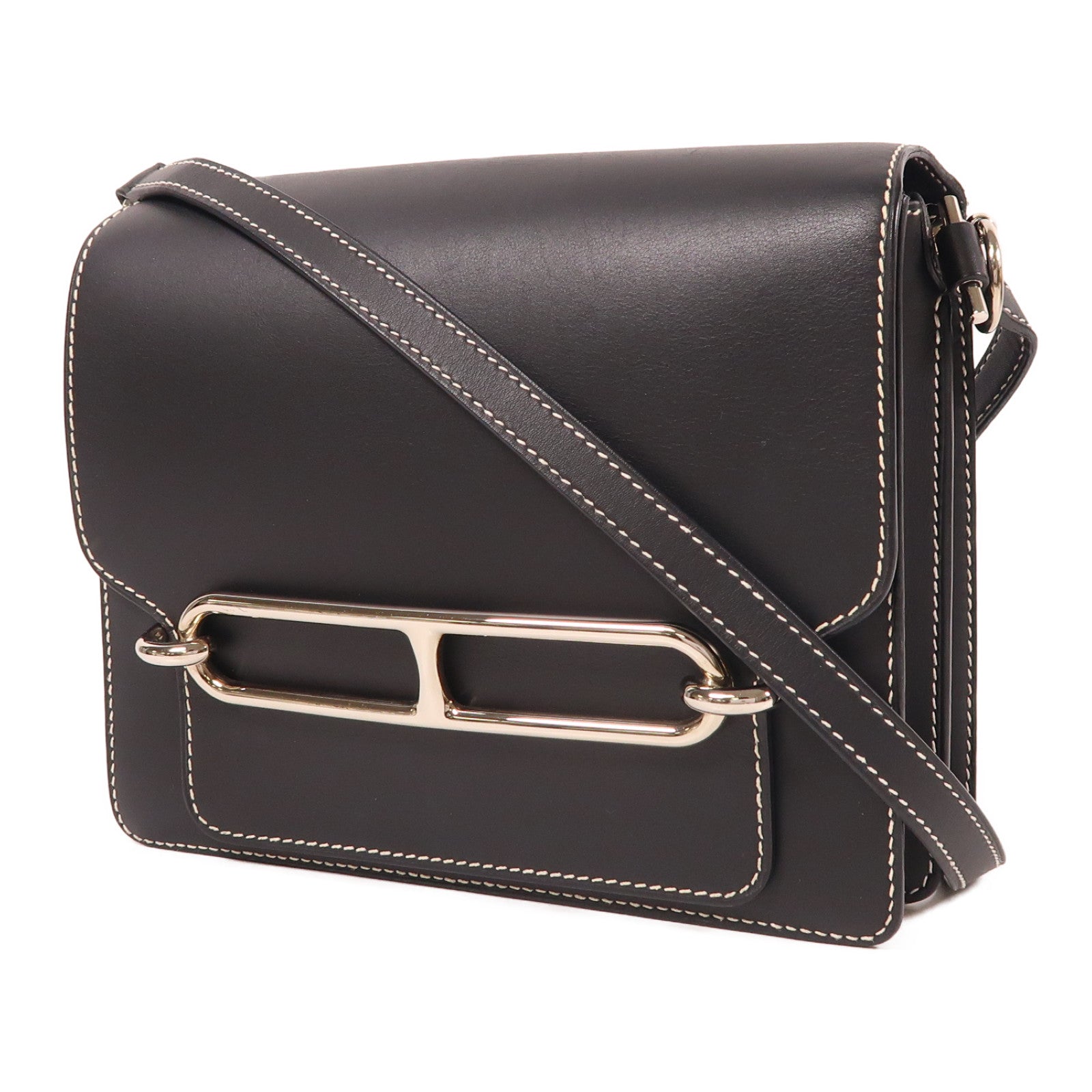 HERMES Evercolor皮革Roulis 23銀扣肩背袋Noir