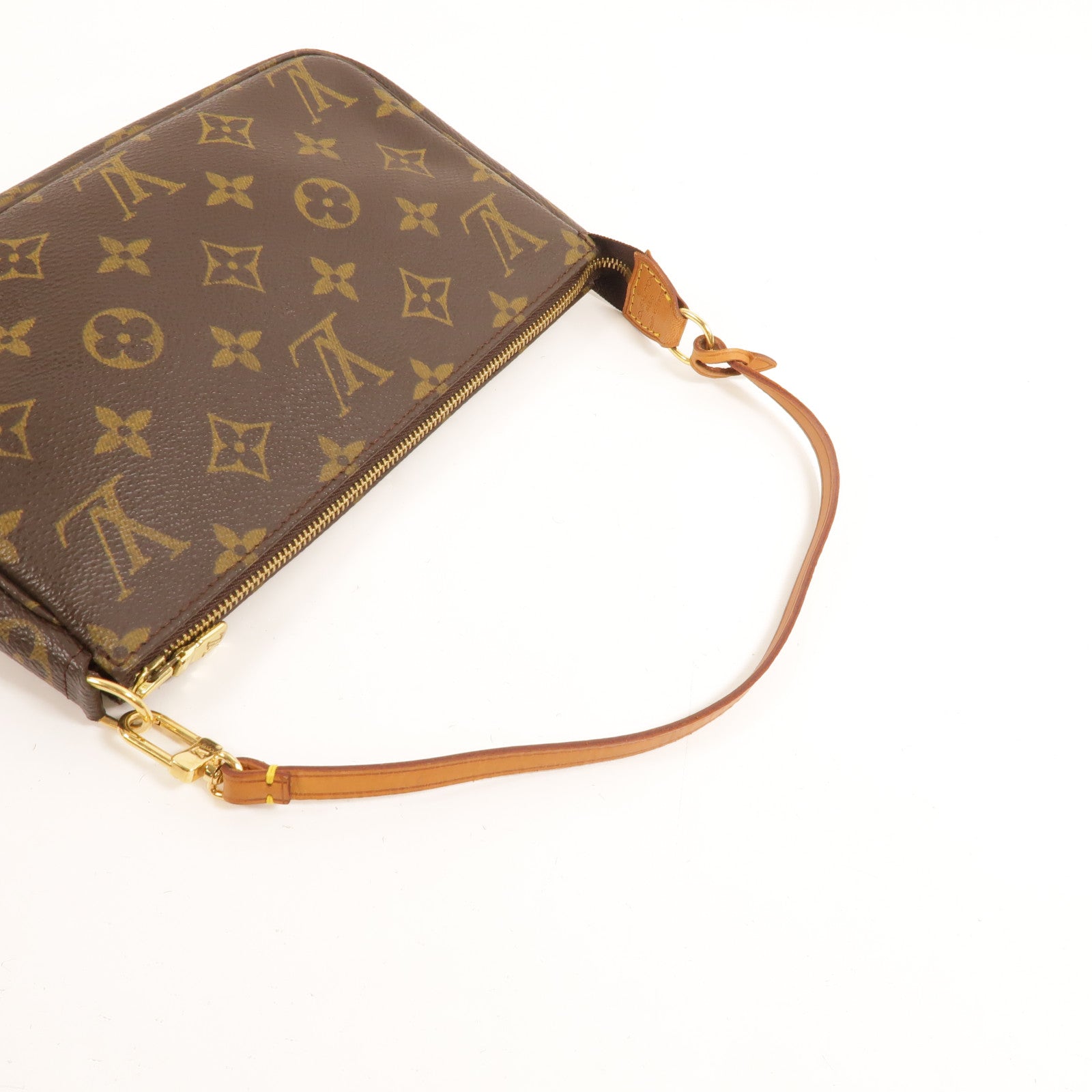 LOUIS VUITTON Monogram Pochette Accessoires金扣手挽袋棕色