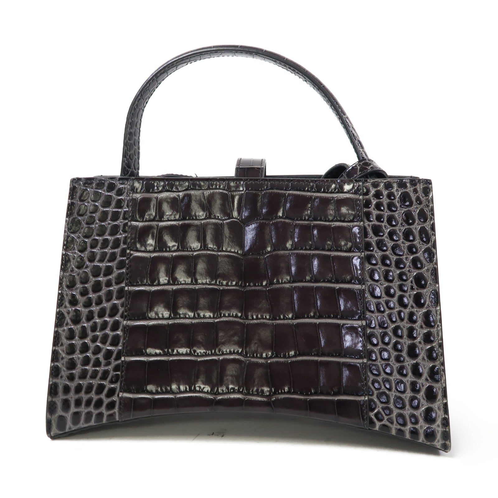 BALENCIAGA 牛皮皮革Hourglass Bag銀扣手挽肩背兩用袋灰色