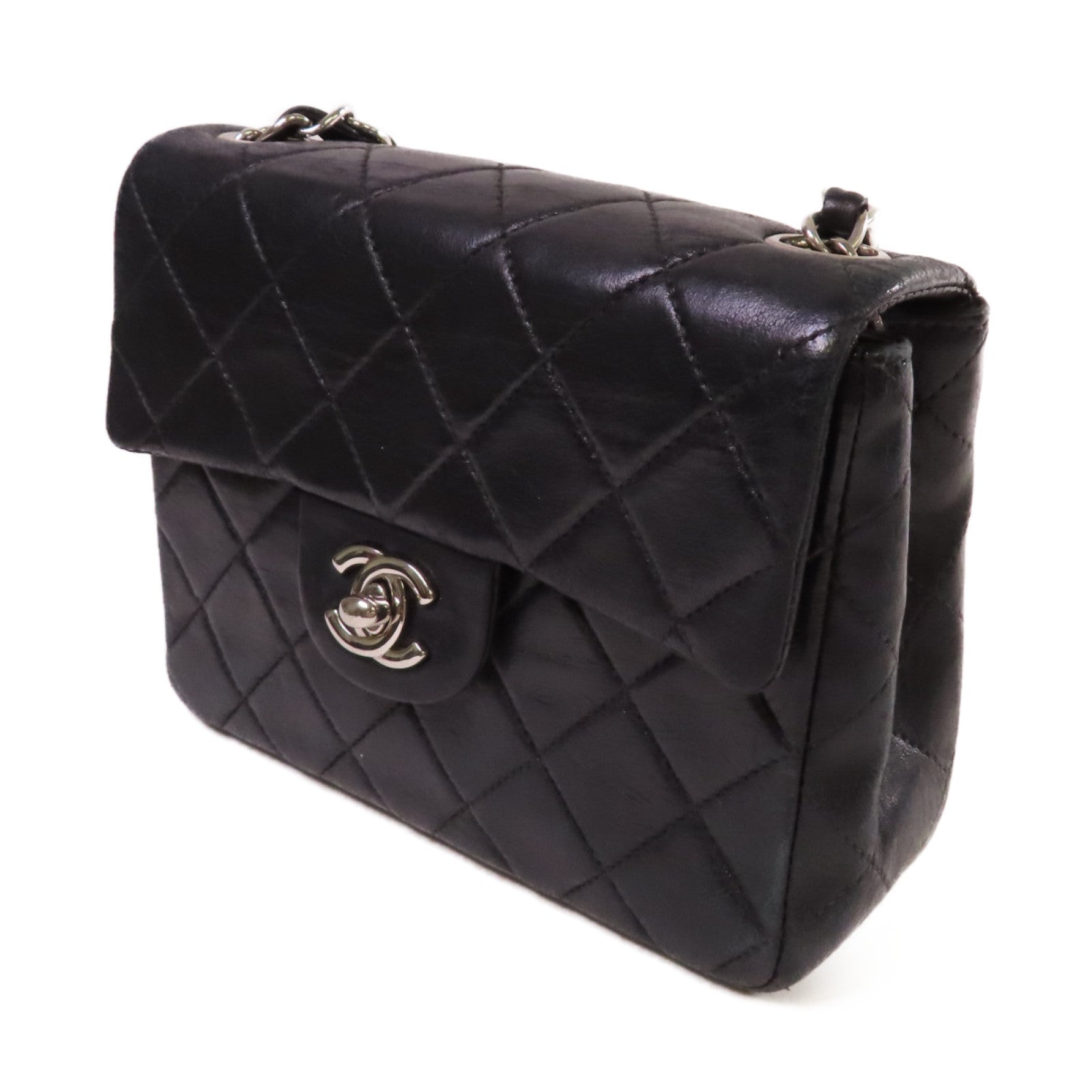 CHANEL 【激減優惠】菱格羊皮皮革Classic Flap 17cm Chain Shoulder Bag銀扣鏈帶肩背袋黑色