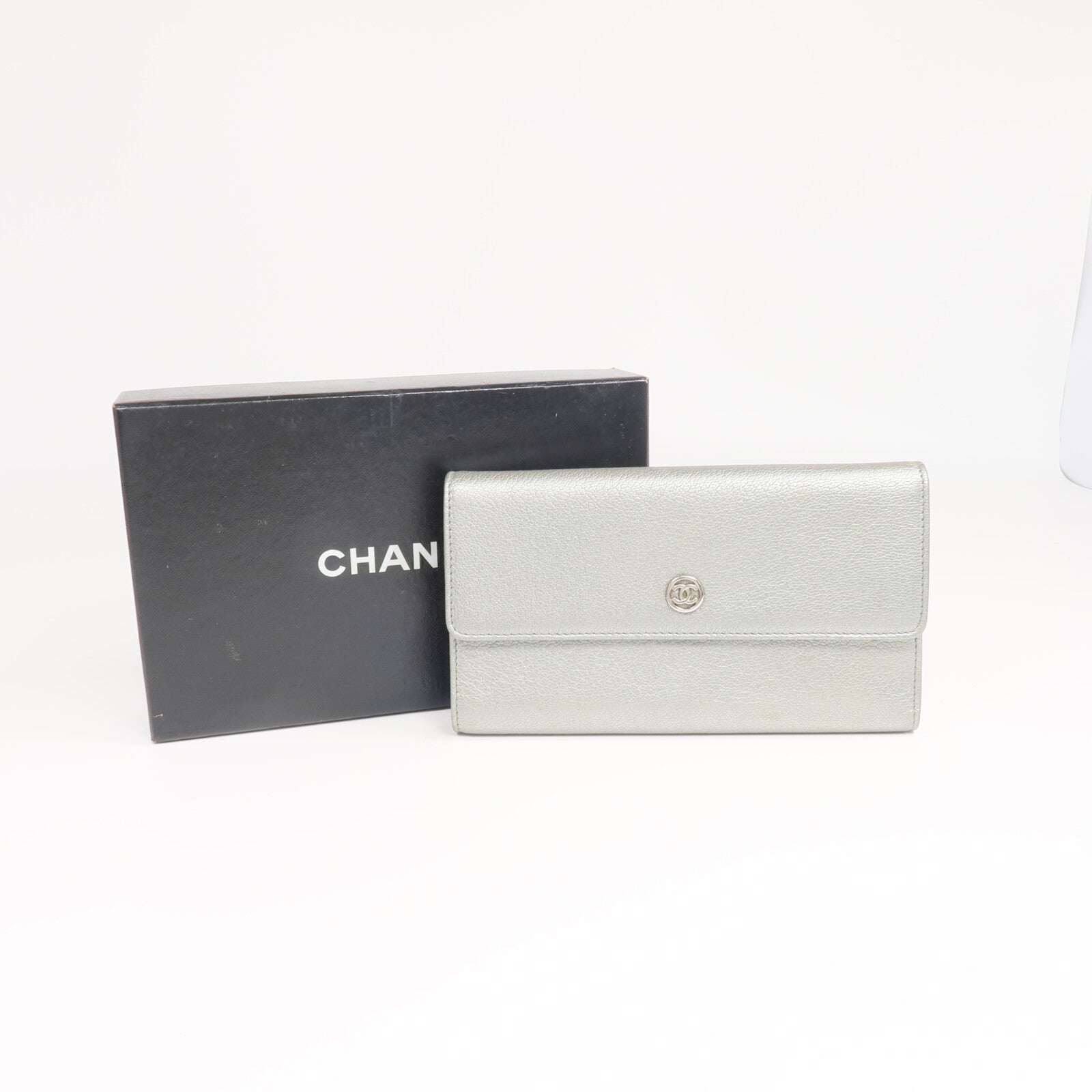 CHANEL 牛皮皮革Long Wallet銀扣長錢包